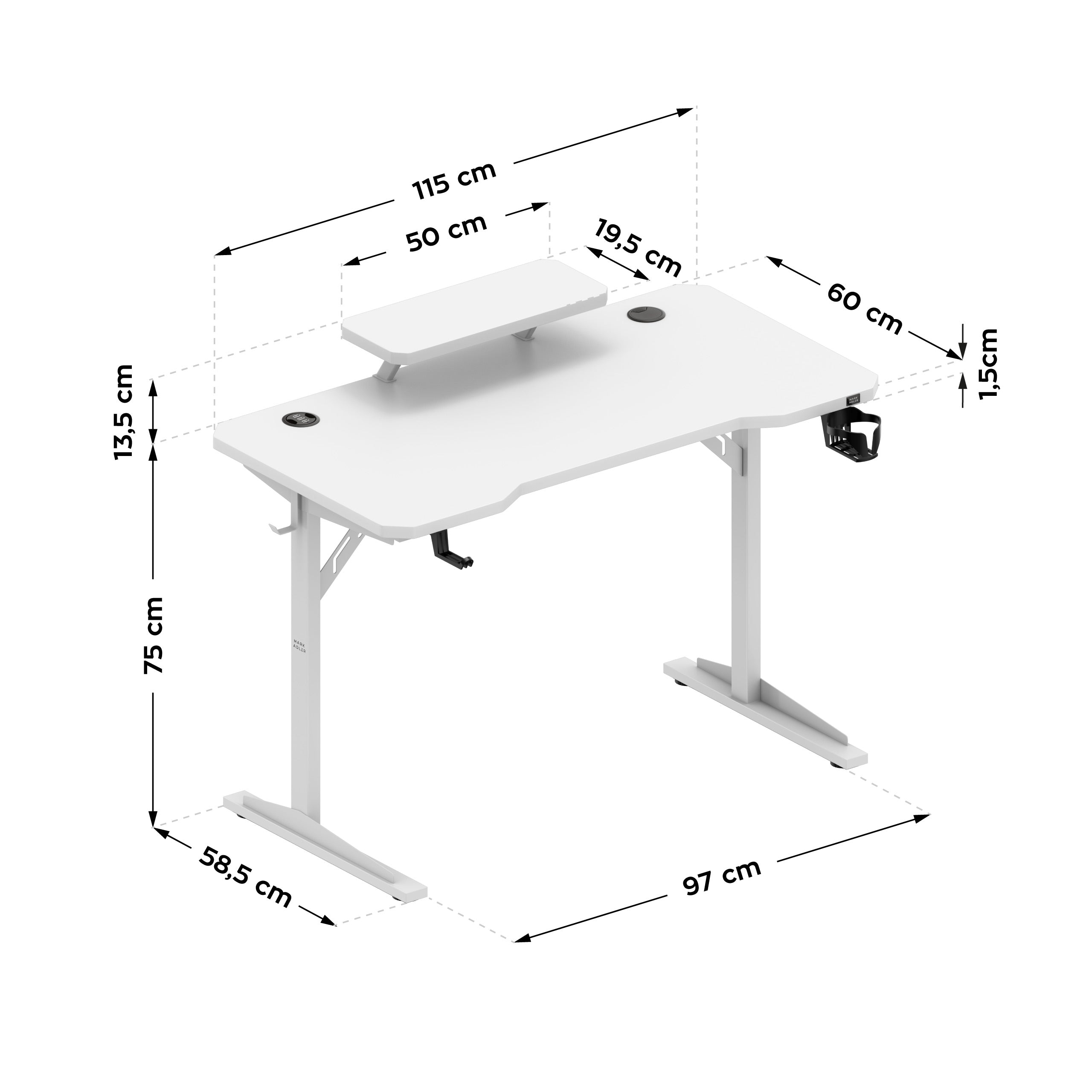 Birou pentru calculator cu poliță Mark Adler Leader 5.1 Alb 115 cm