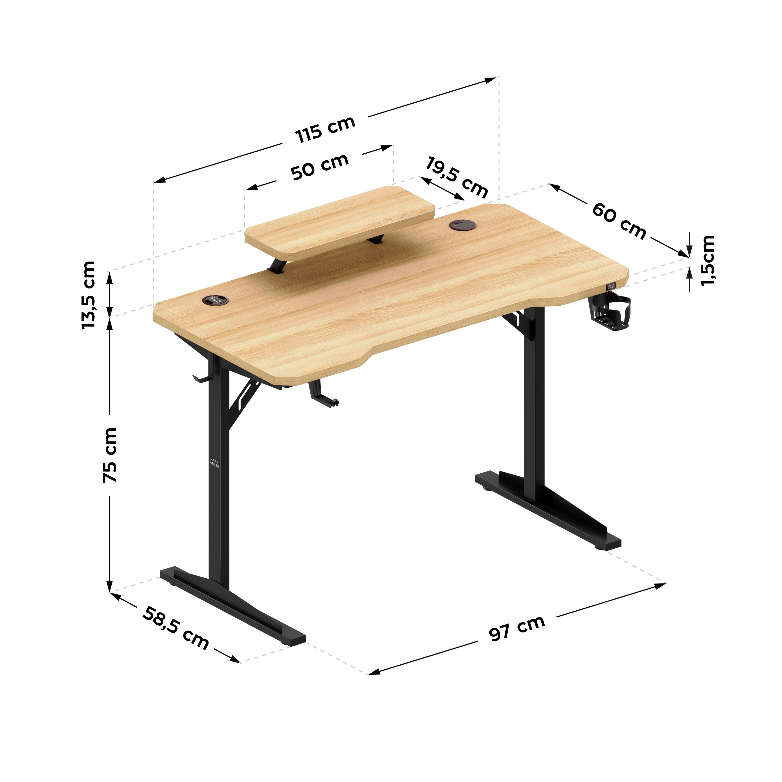Birou pentru calculator cu poliță Mark Adler Leader 5.1 Stejar 115 cm