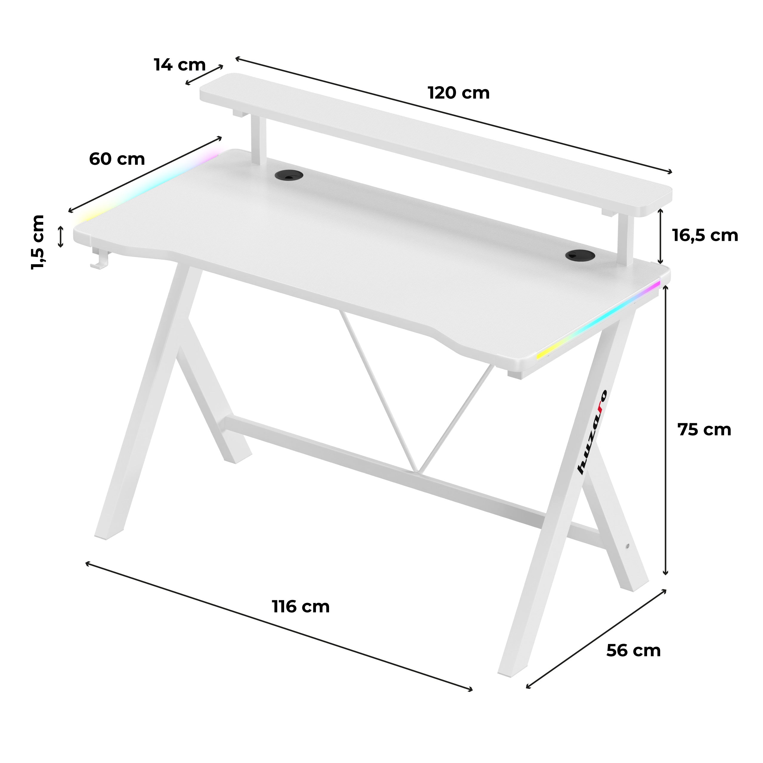 Birou gaming LED Huzaro Hero 1.9 RGB Alb 120 cm