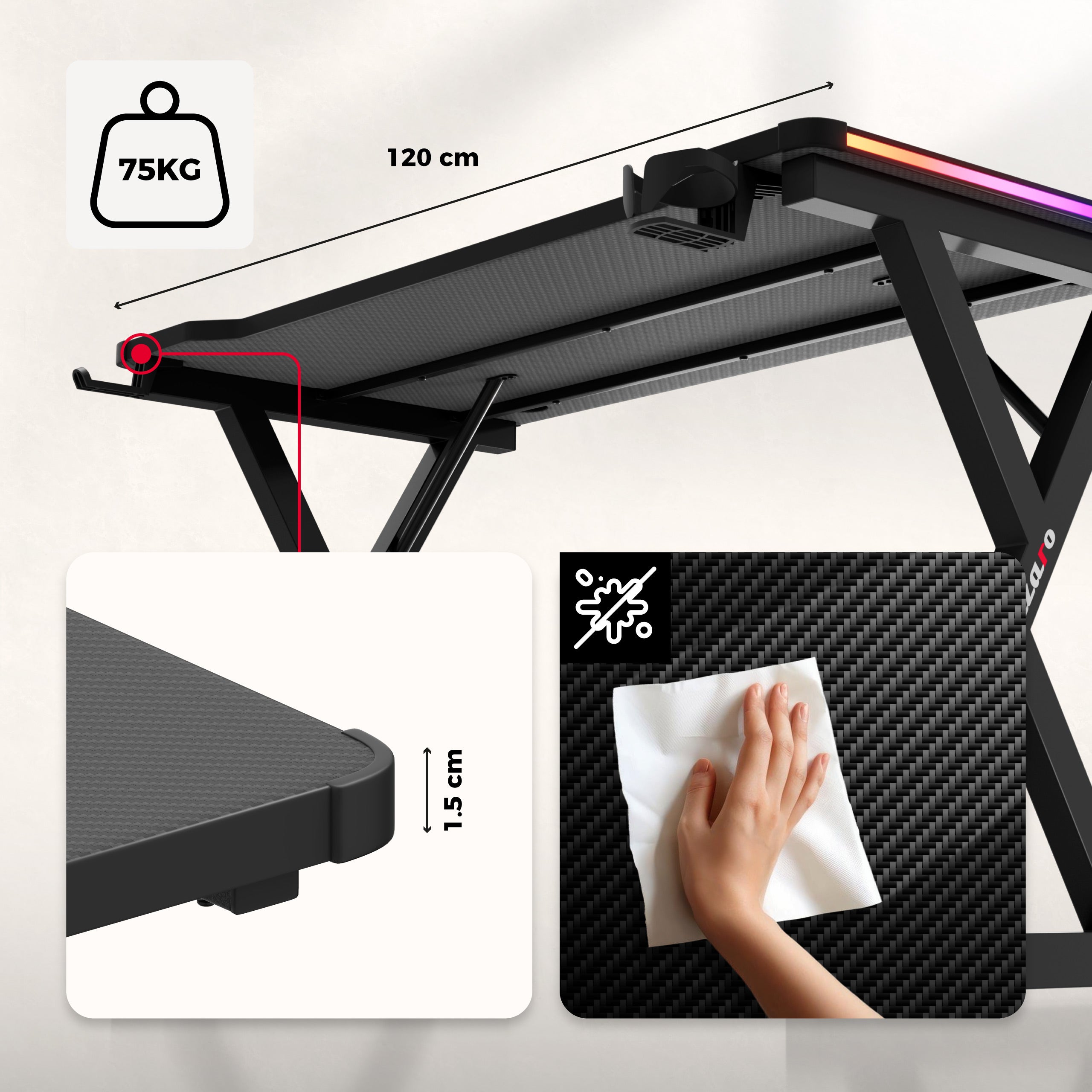 Birou Gaming LED Huzaro Hero 2.3 RGB 120 cm