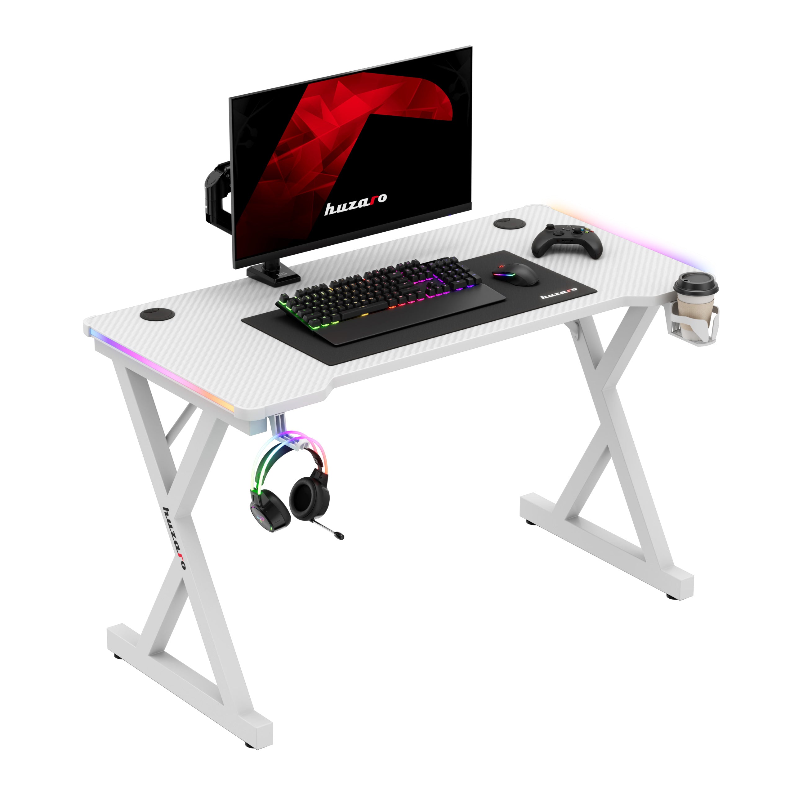 Birou gaming LED Huzaro Hero 2.3 RGB Alb 120 cm