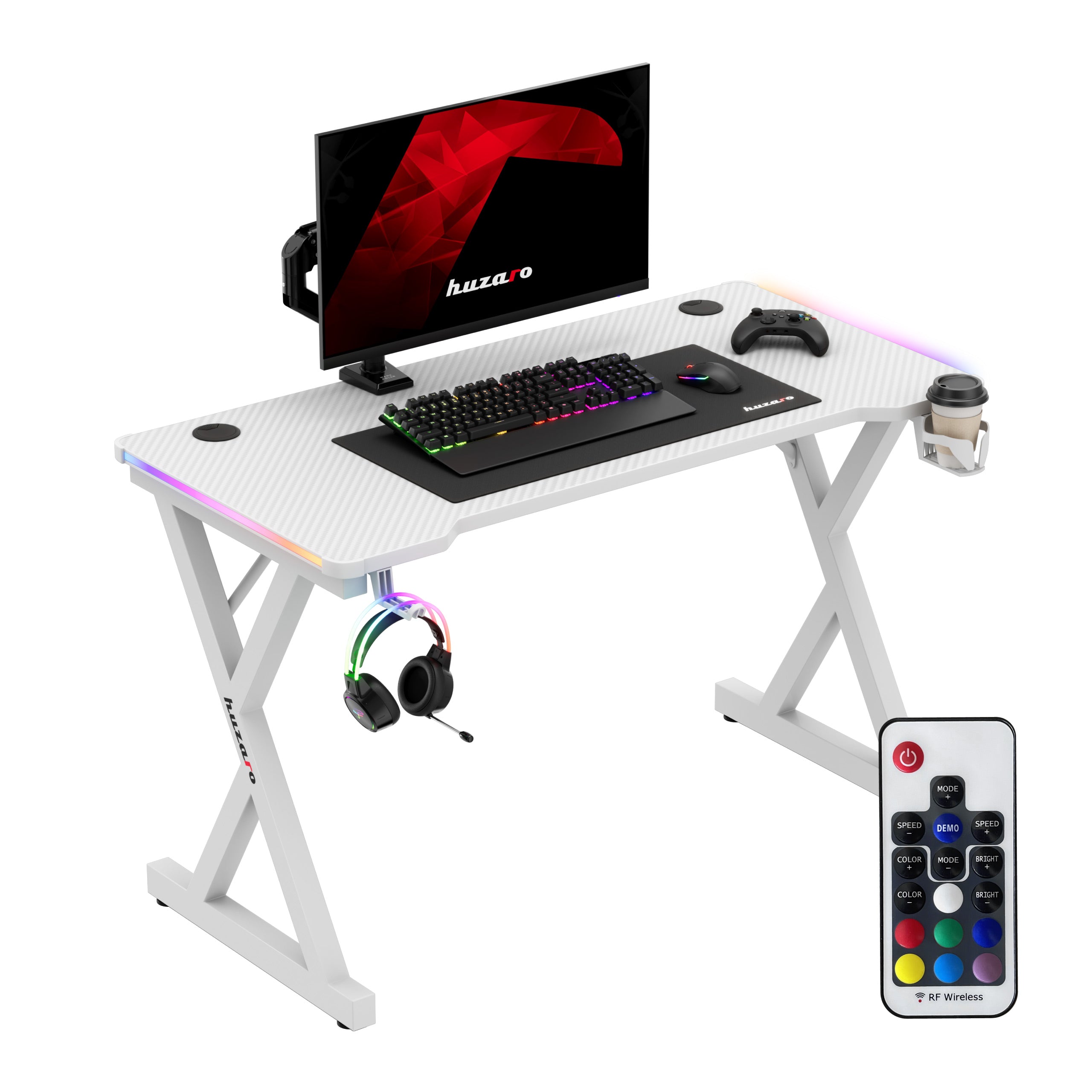 Birou gaming LED Huzaro Hero 2.3 RGB Alb 120 cm