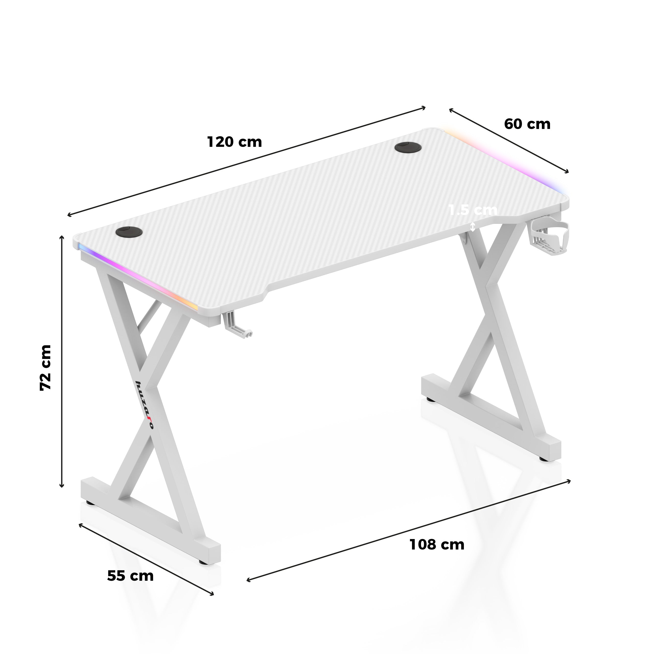 Birou gaming LED Huzaro Hero 2.3 RGB Alb 120 cm