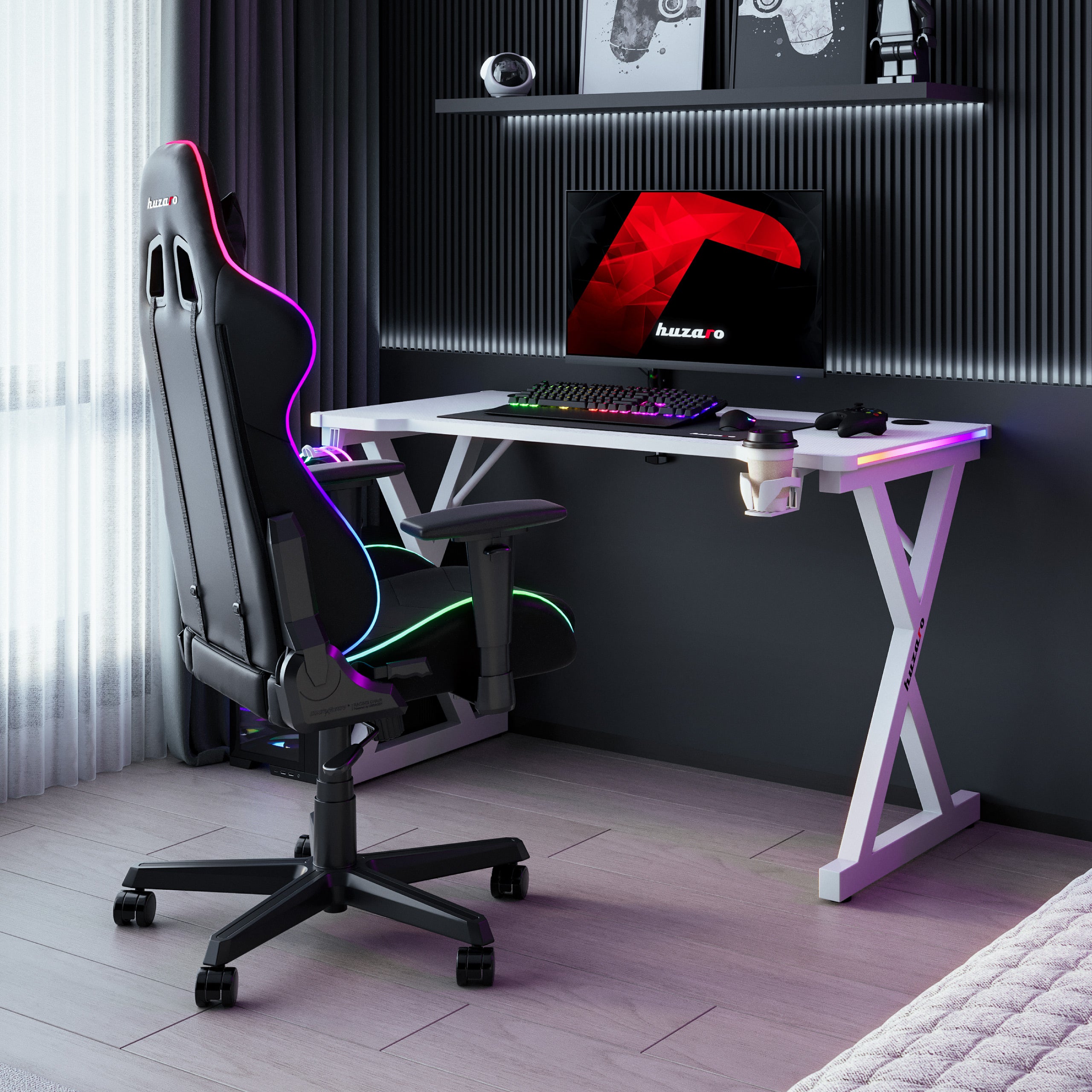 Birou gaming LED Huzaro Hero 2.3 RGB Alb 120 cm