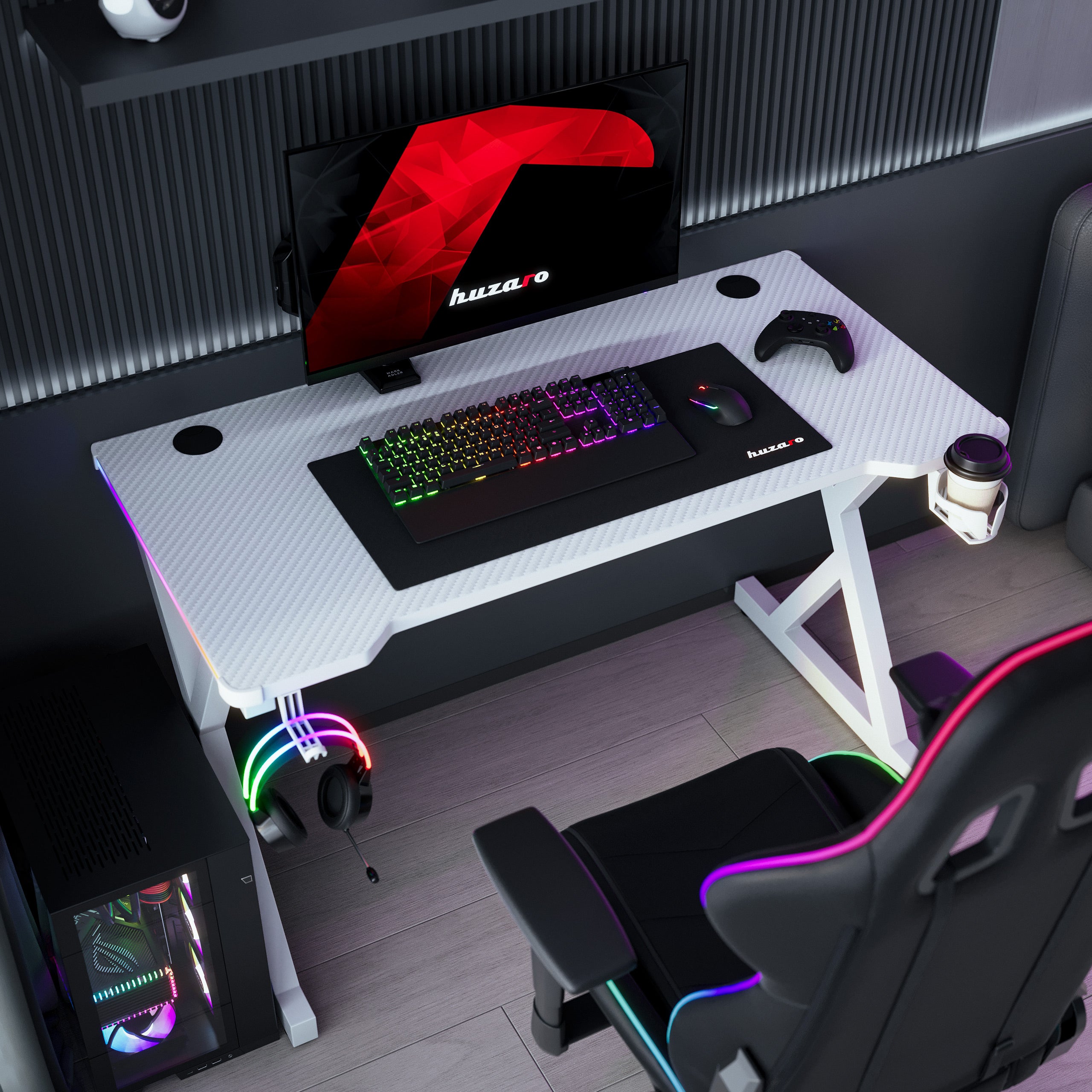 Birou gaming LED Huzaro Hero 2.3 RGB Alb 120 cm