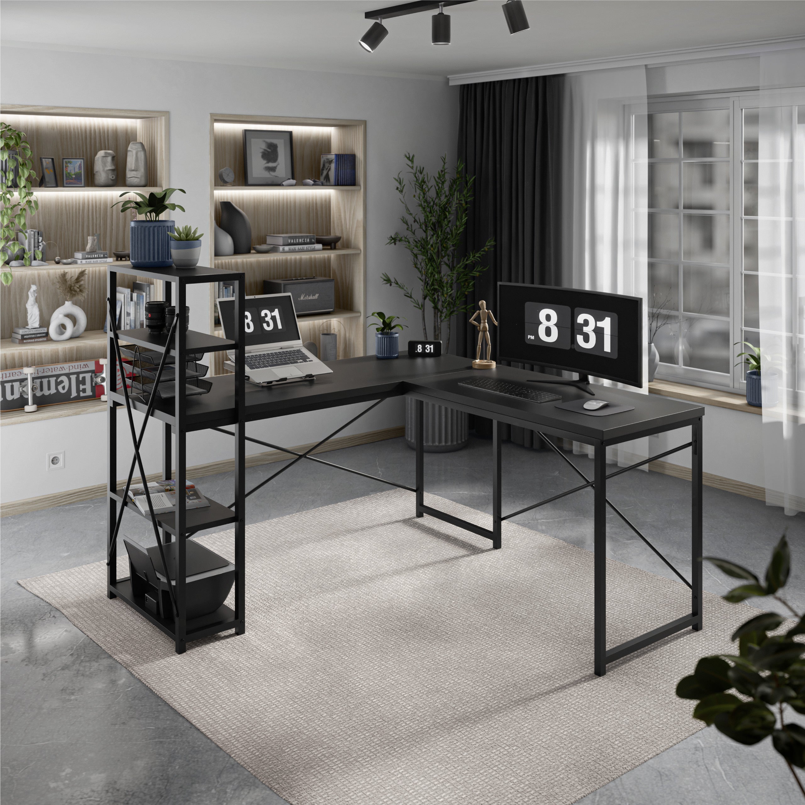 Birou de colț cu rafturi Mark Adler Leader 5.9 Negru 145 cm