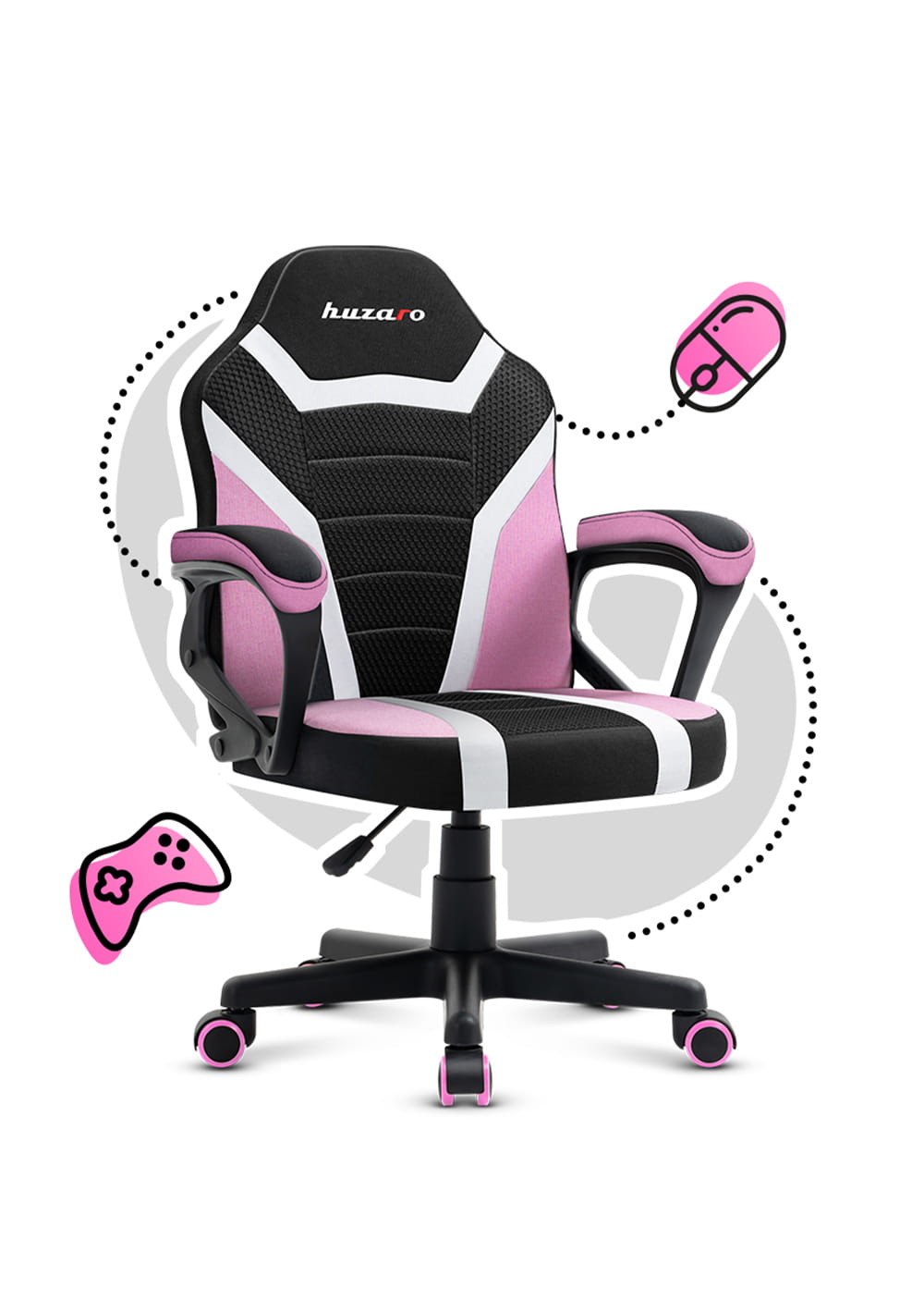 Scaun de gaming pentru copii HUZARO RANGER 1.0 Pink Mesh