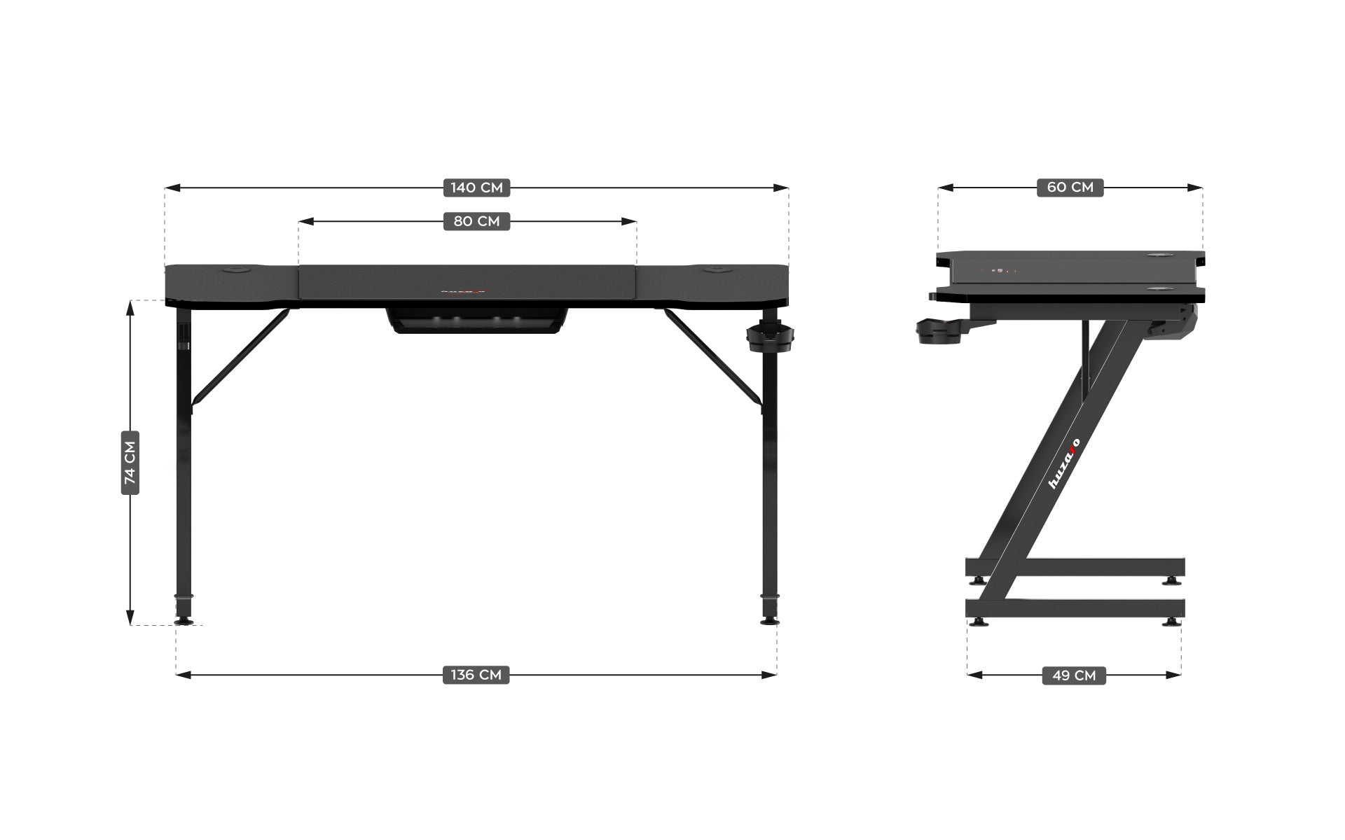 Huzaro Hero 3.3 negru 140 cm birou de gaming
