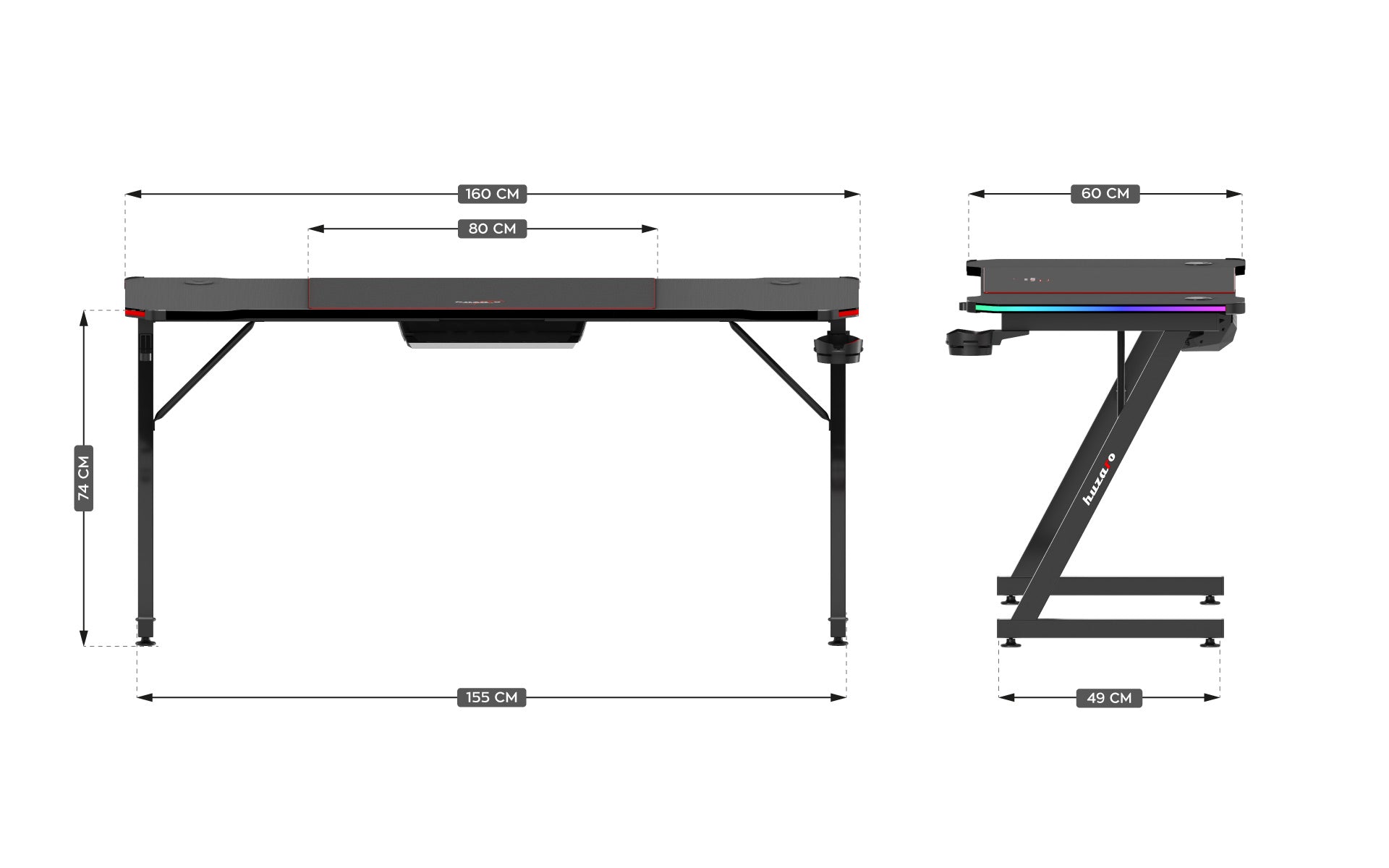 Huzaro Hero 4.8 RGB 160 cm birou de gaming