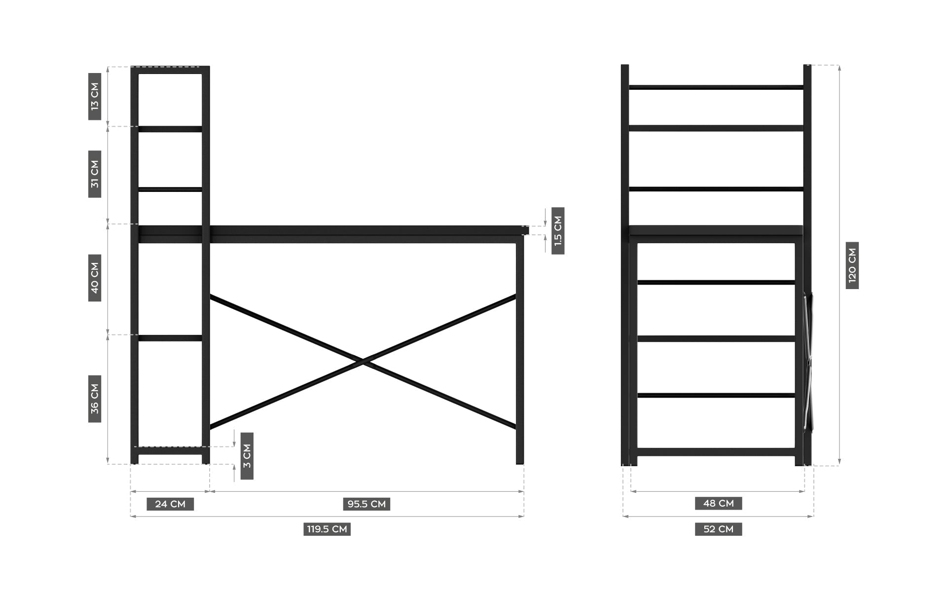Mark Adler Leader 4.0 Black 120 cm birou cu rafturi