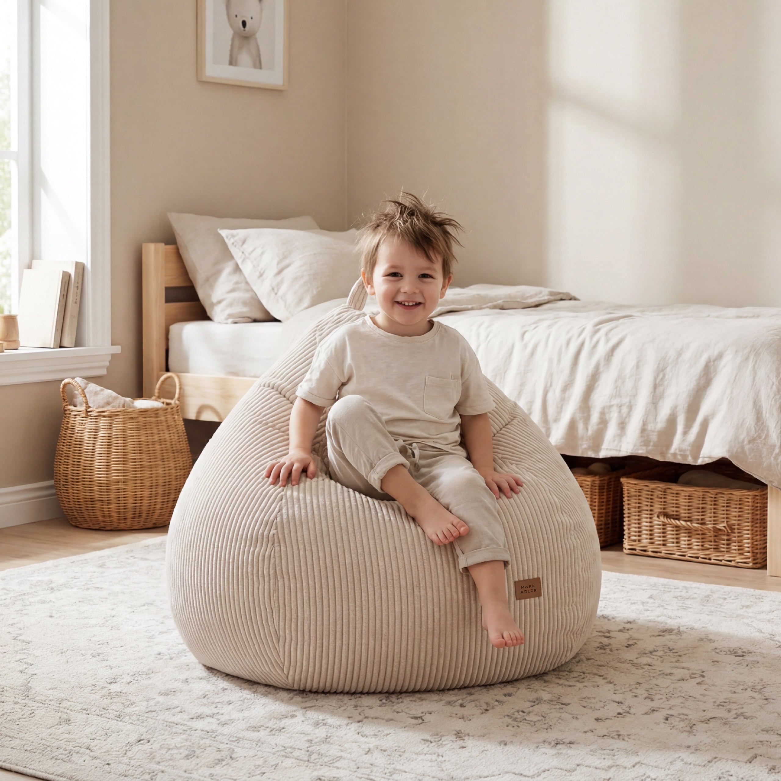 Fotoliu puf din catifea raiată bej Mark Adler Comfy 1.0 Beige