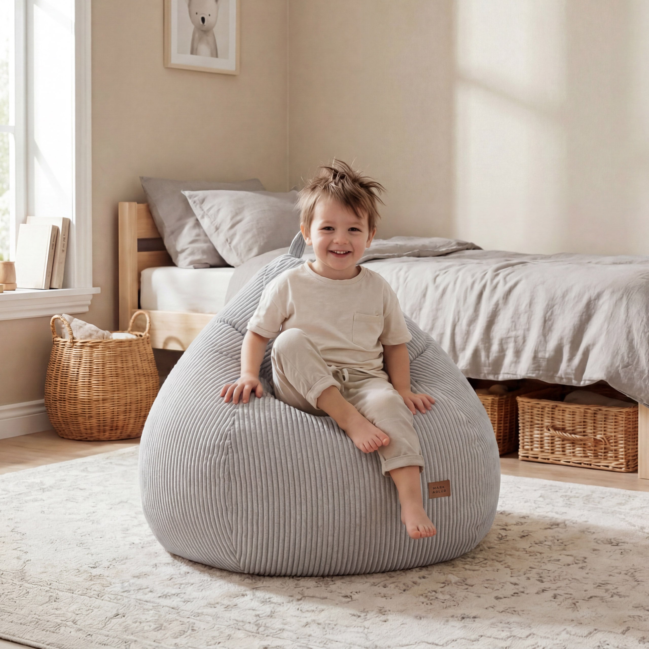 Fotoliu puf din catifea raiată gri Mark Adler Comfy 1.0 Grey