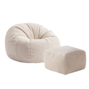 Fotoliu puf din catifea raiată cu suport pentru picioare Mark Adler Comfy 3.0 Beige