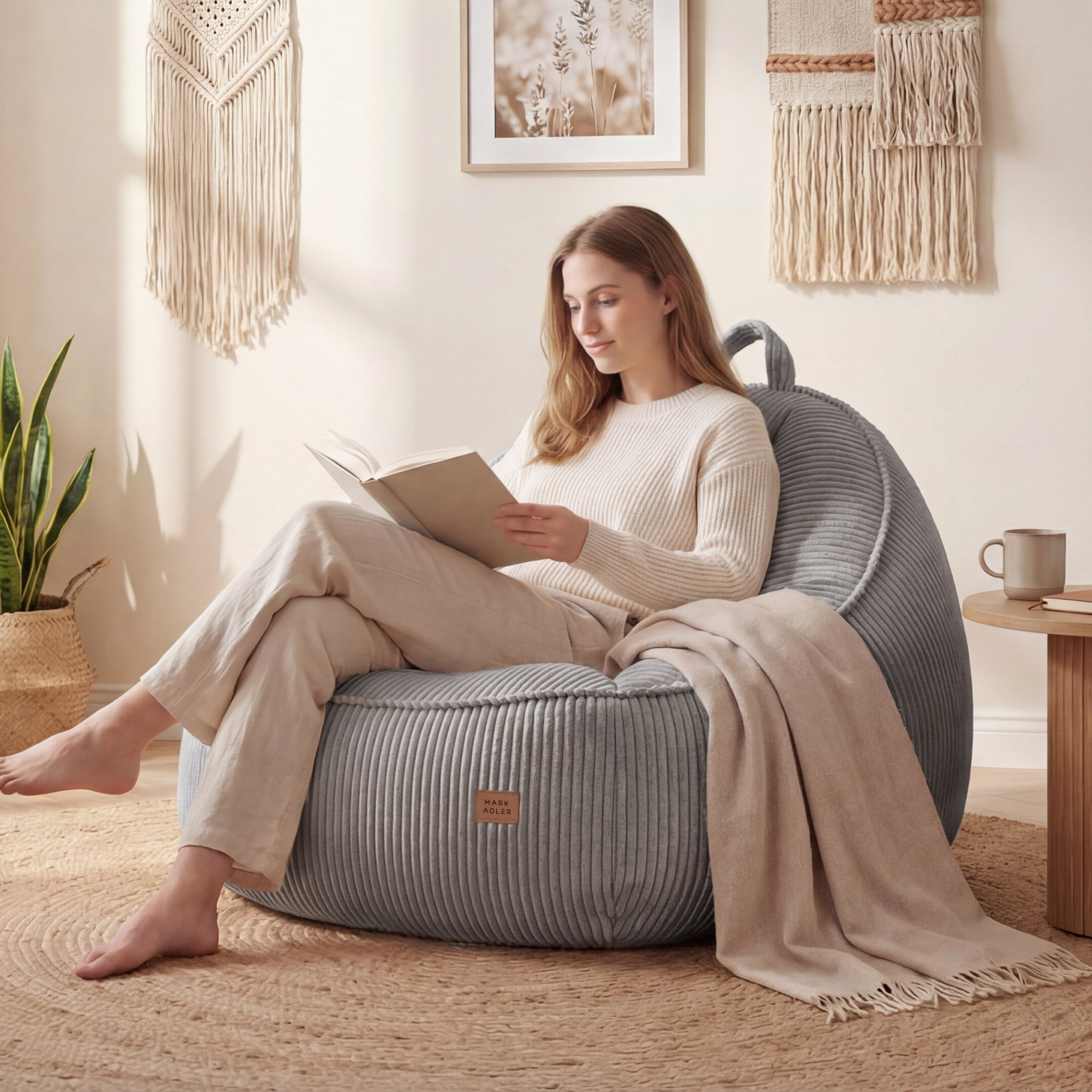 Fotoliu puf cu spătar din raiat Mark Adler Comfy 4.0 Grey