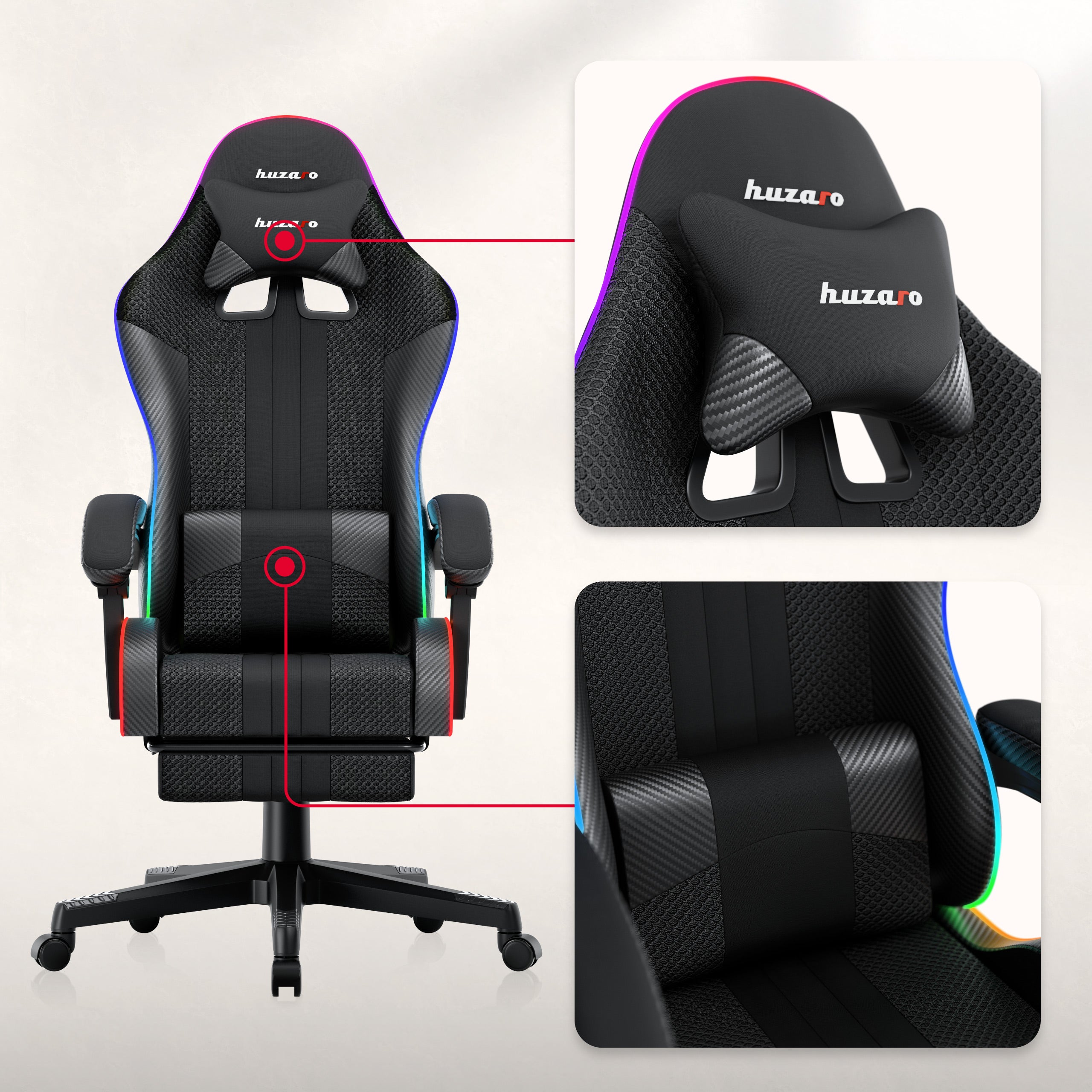 Scaun de gaming HUZARO Force 4.7 RGB Mesh