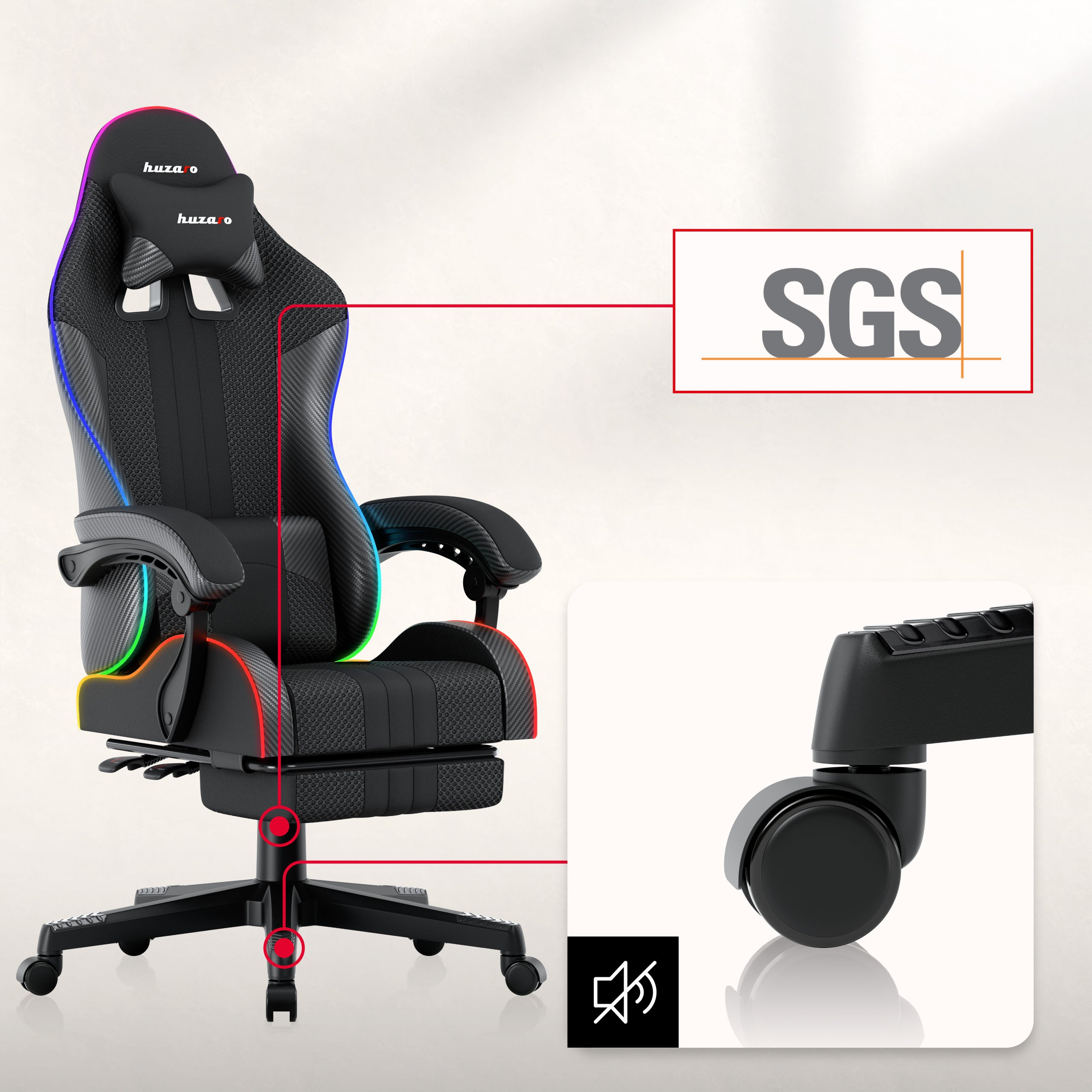 Scaun de gaming HUZARO Force 4.7 RGB Mesh