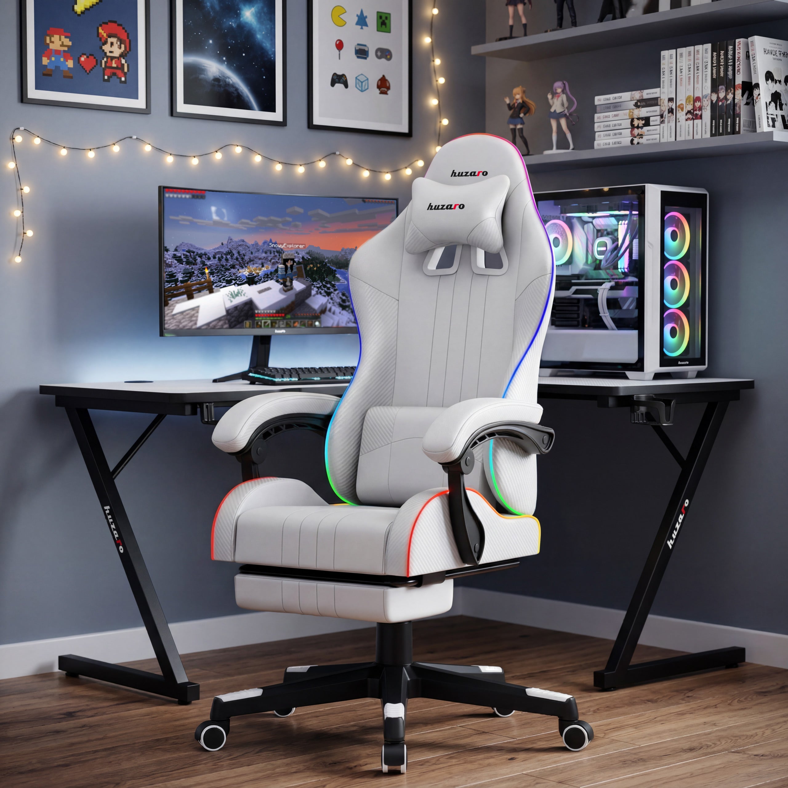 HUZARO Force 4.7 Fotoliu de gaming RGB alb