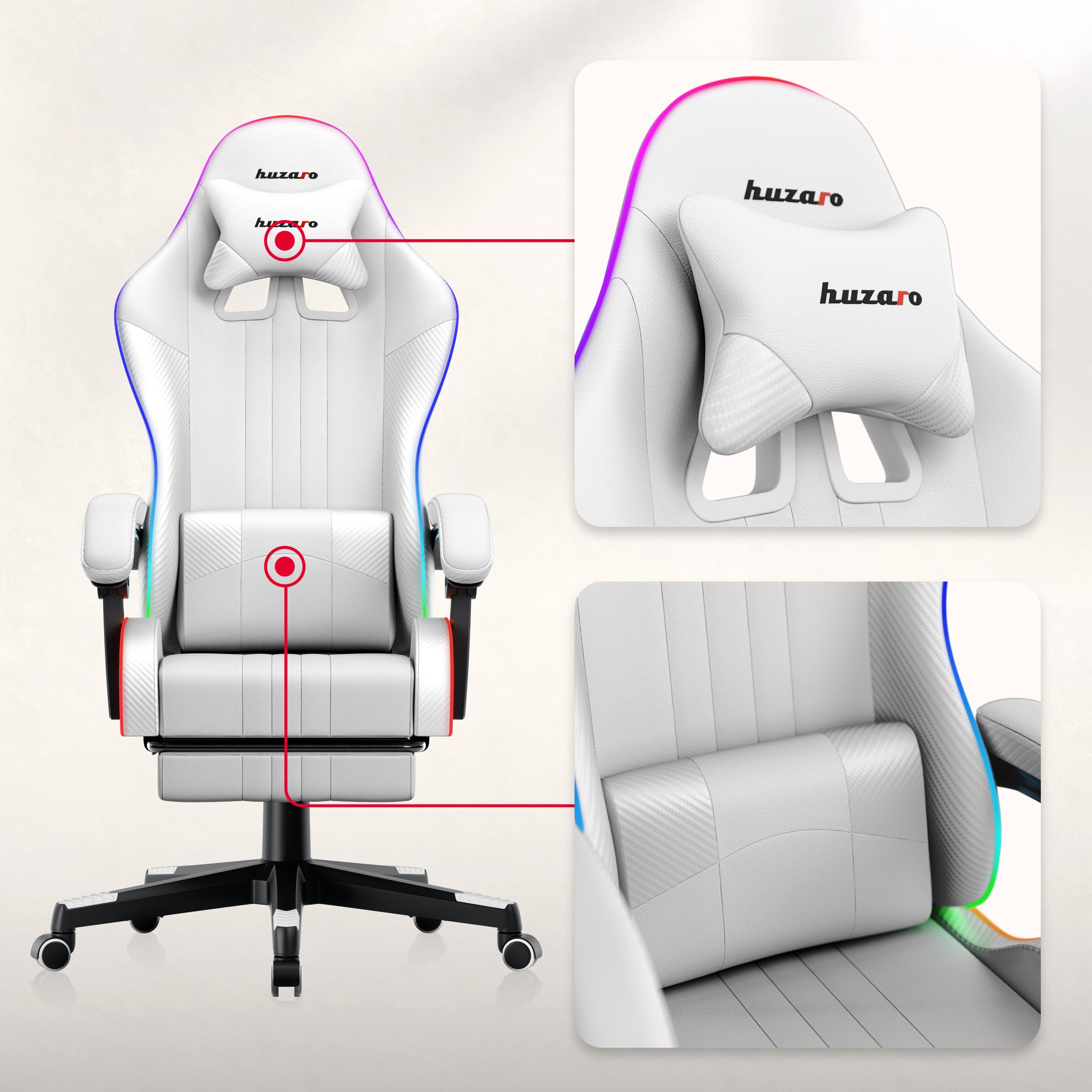 HUZARO Force 4.7 Fotoliu de gaming RGB alb