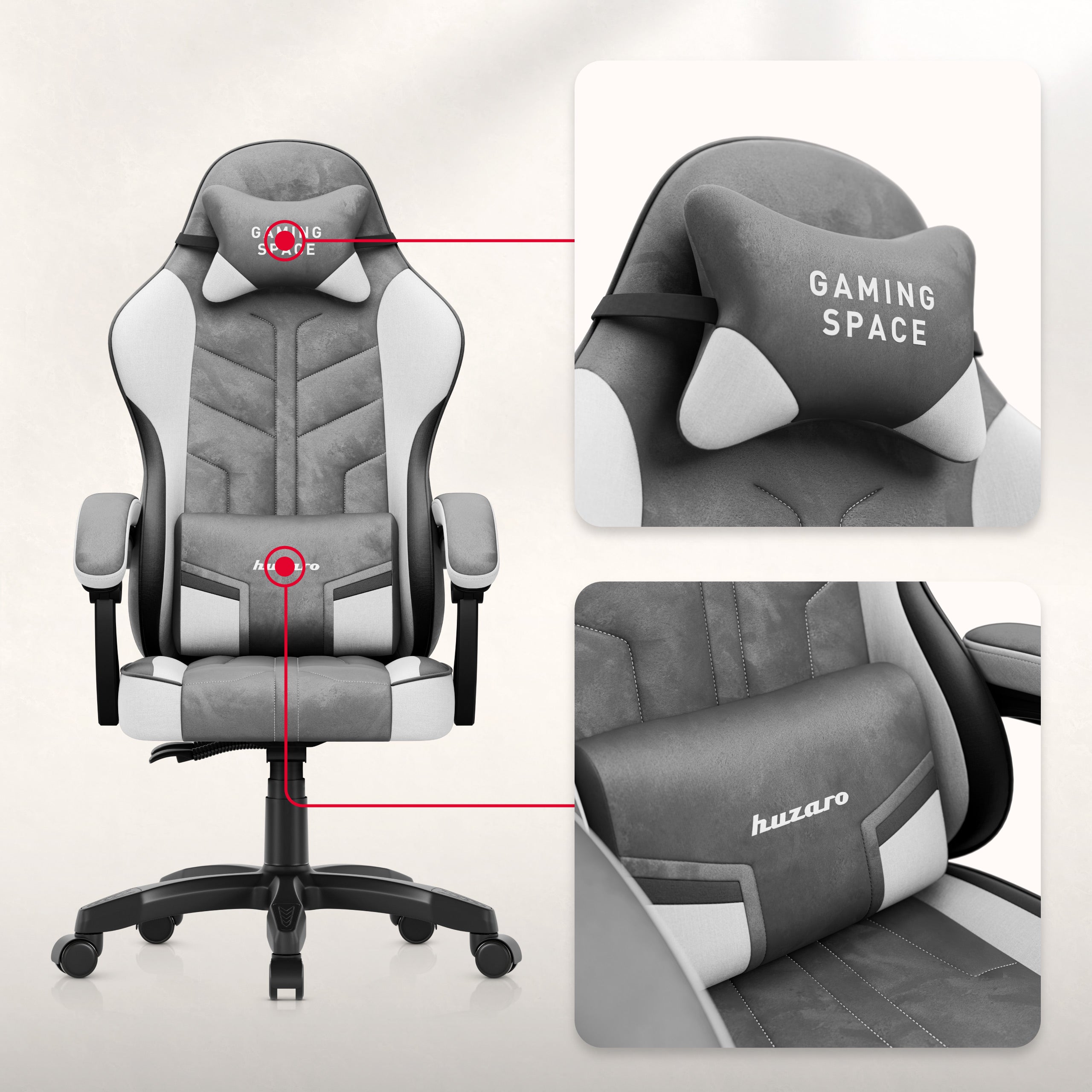 Scaun gaming din catifea Huzaro Force 2.7 Gri