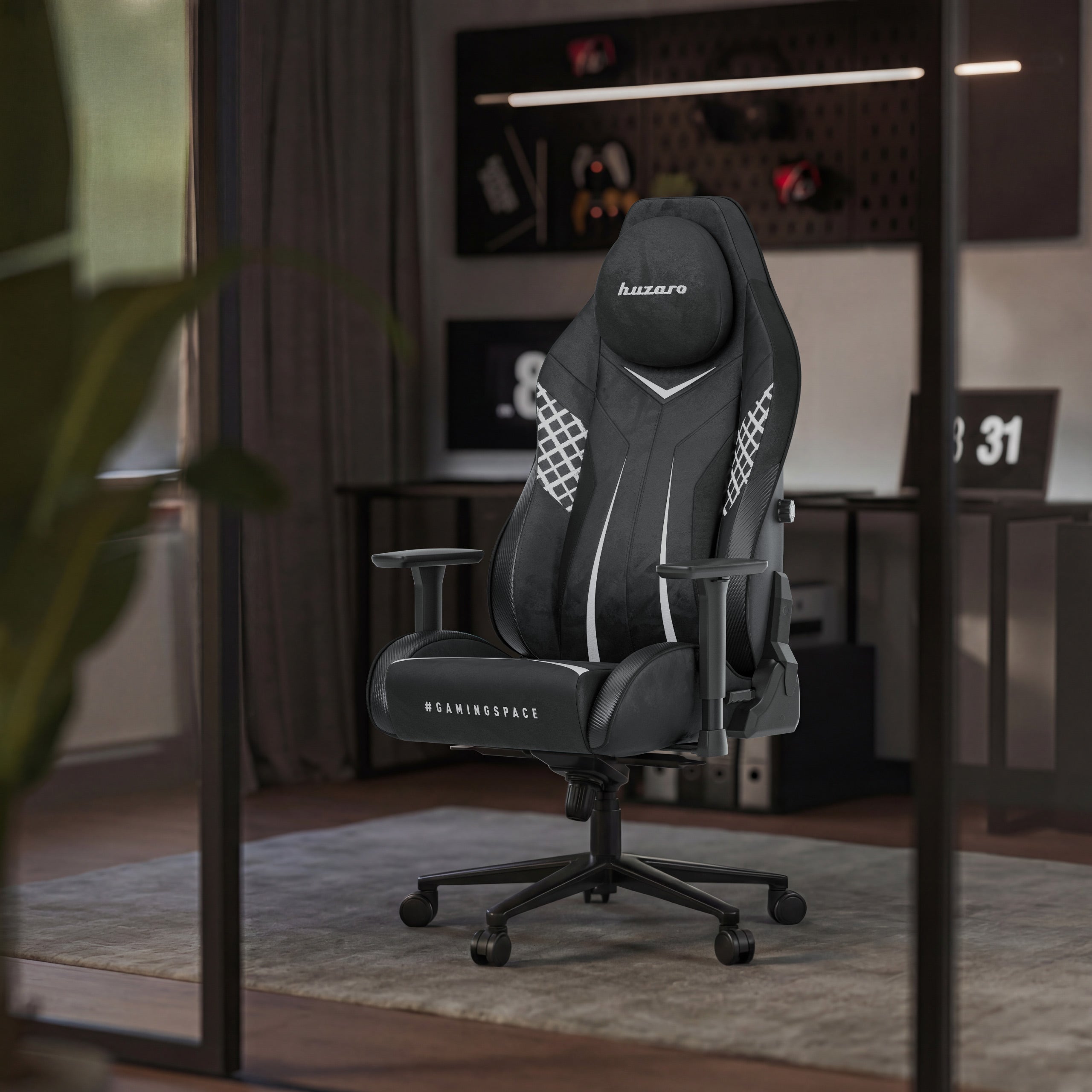 Scaun de gaming din piele de căprioară Huzaro Force 8.3 Carbon Black