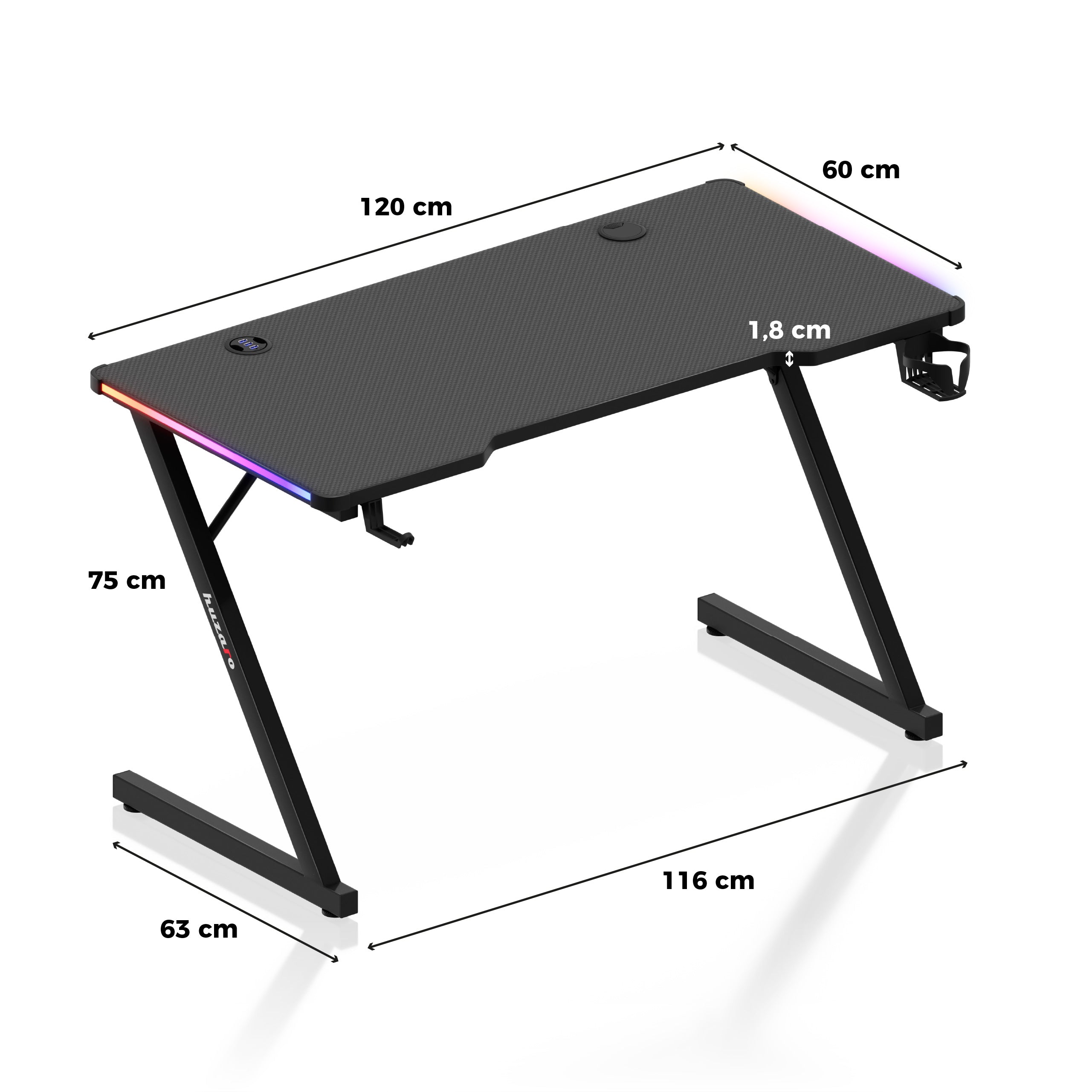 Huzaro Hero 2.5 RGB LED birou de gaming 120 cm