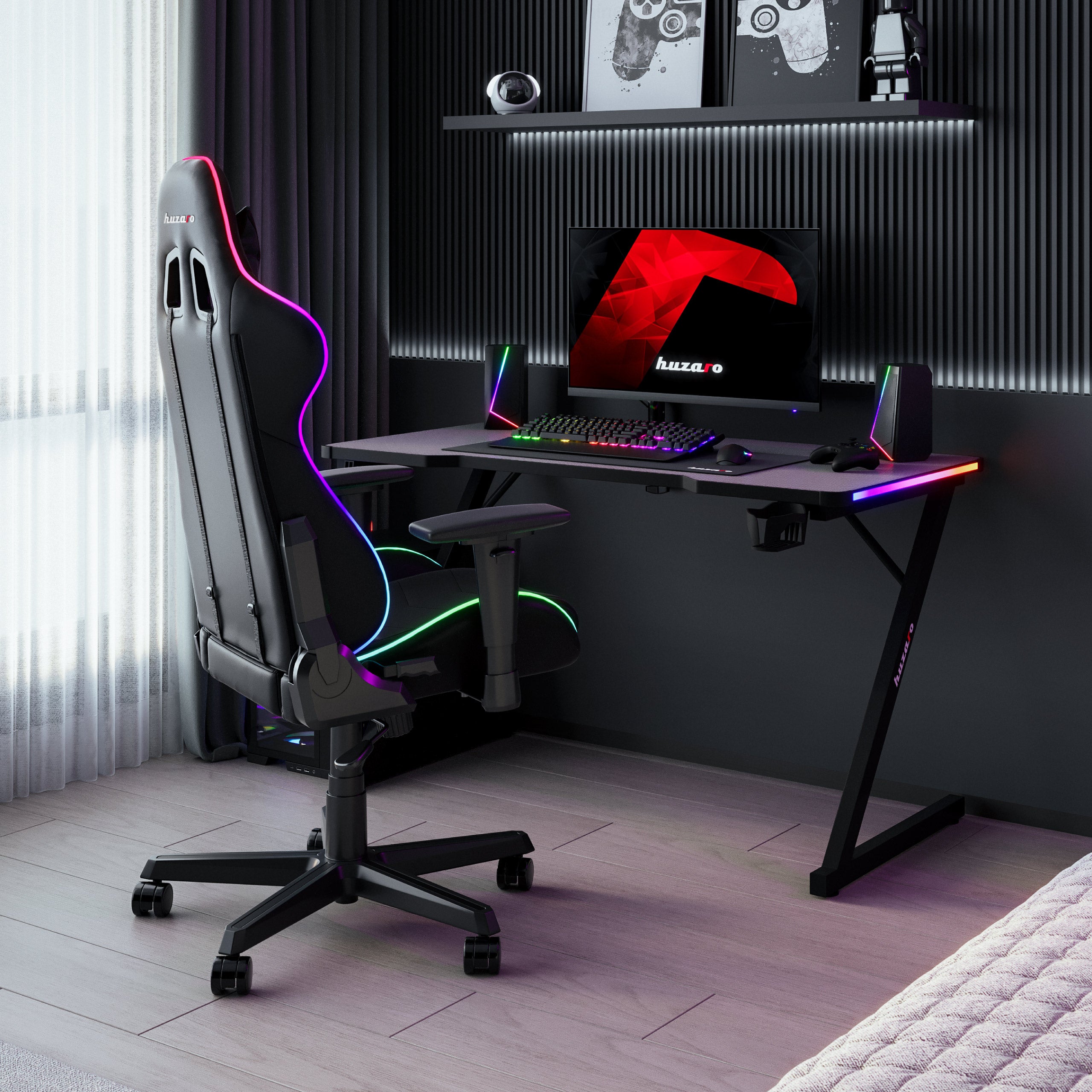 Birou de gaming cu iluminare RGB