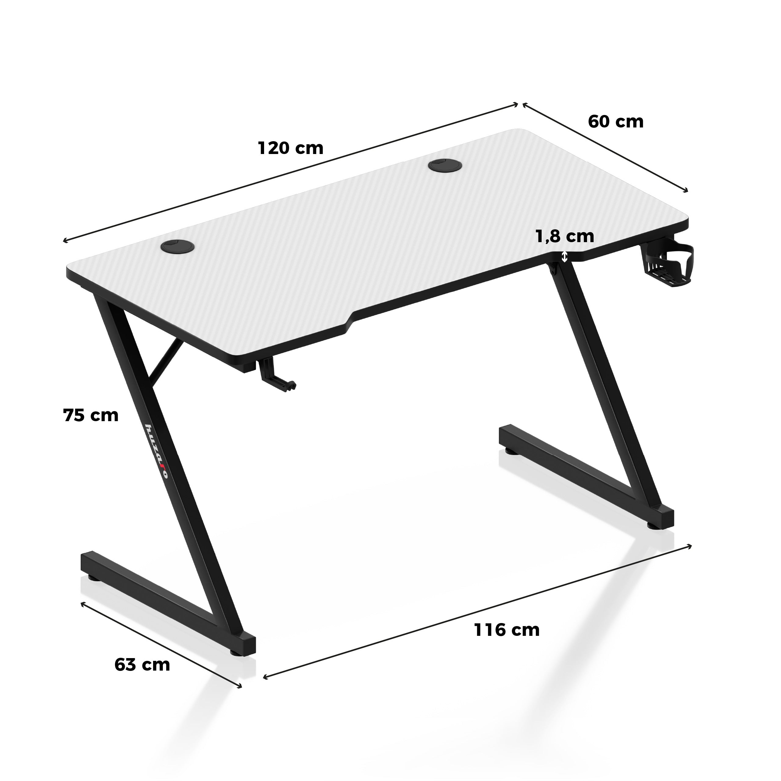 Huzaro Hero 2.5 alb 120 cm birou de gaming