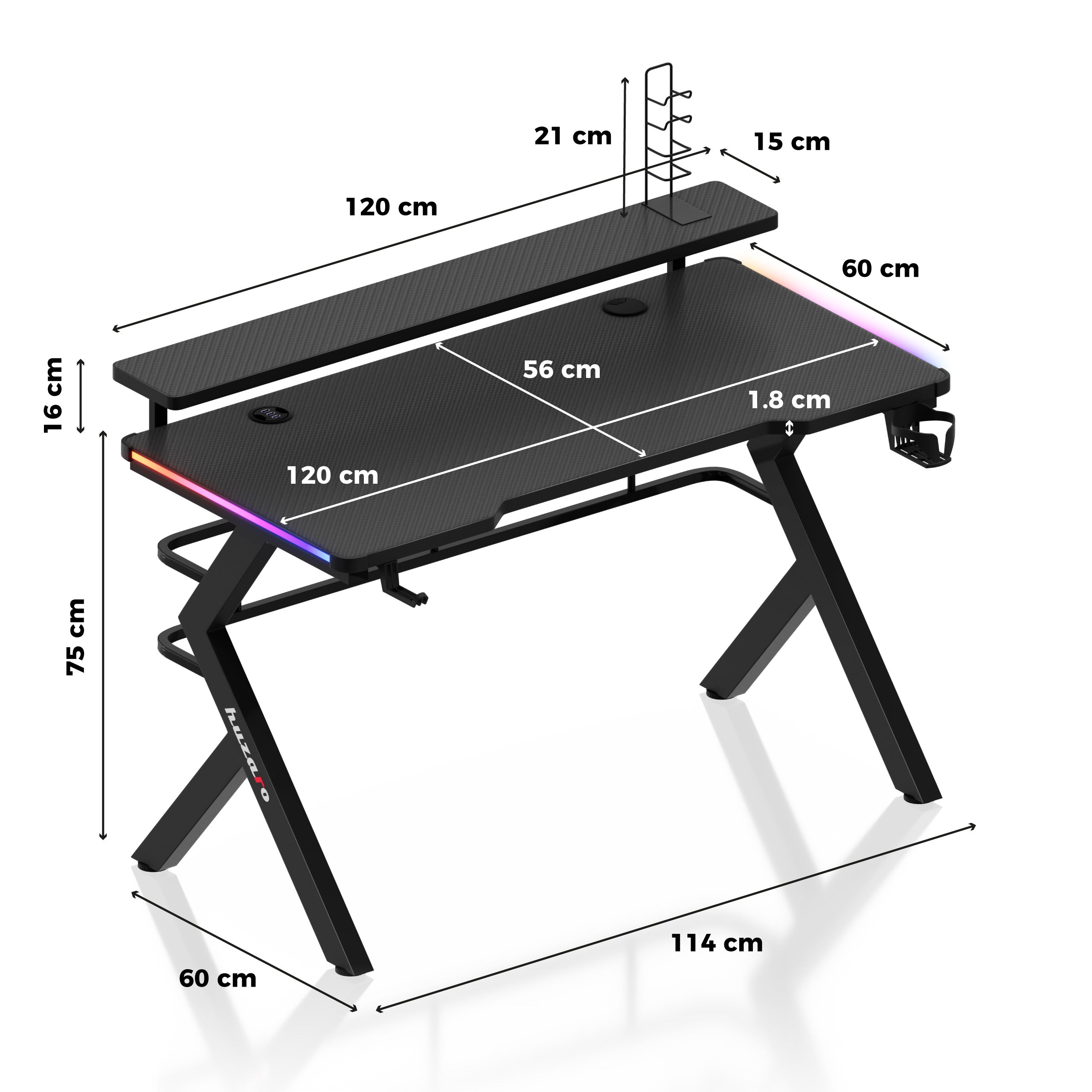 Huzaro Hero 5.0 RGB LED birou de gaming 120 cm