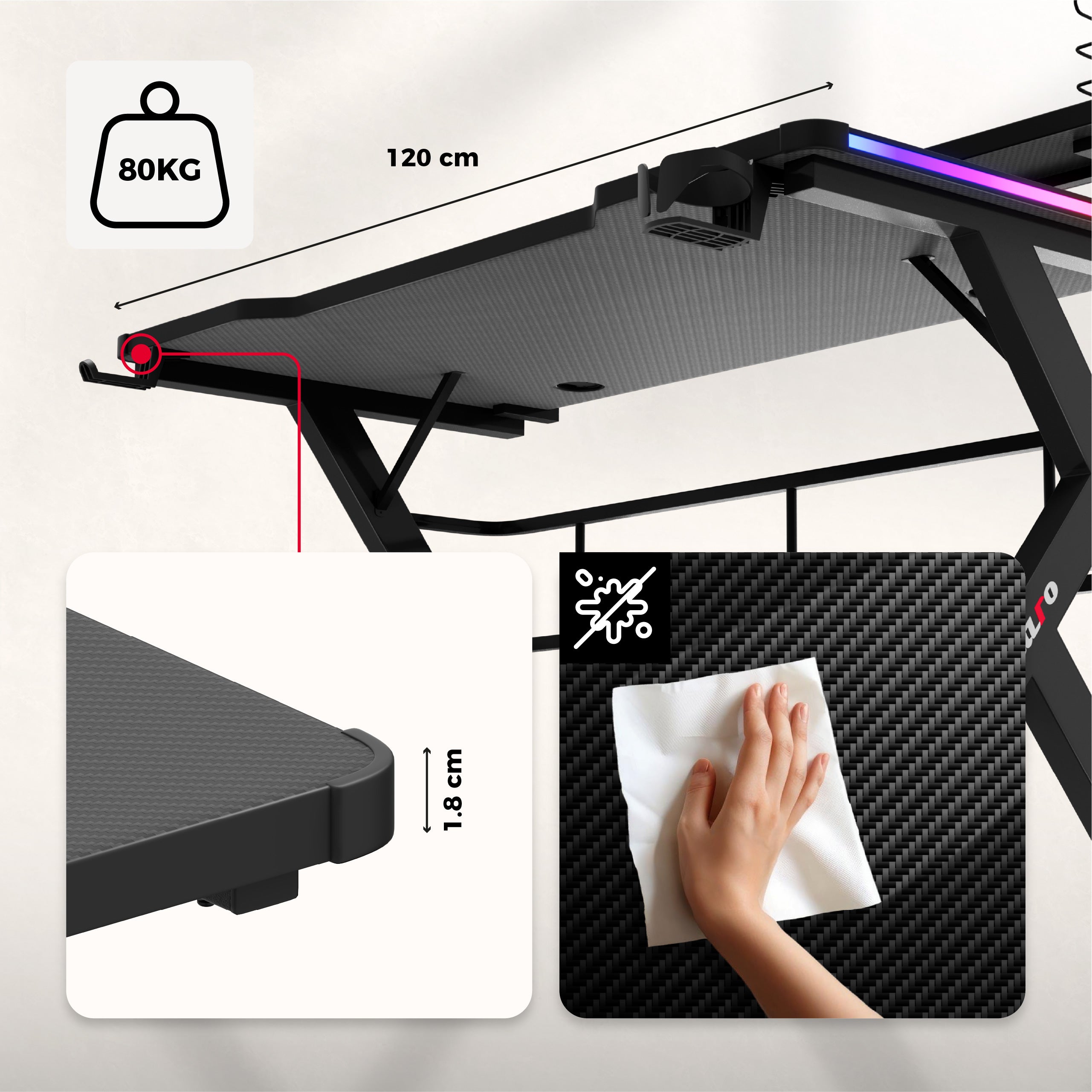 Huzaro Hero 5.0 RGB LED birou de gaming 120 cm