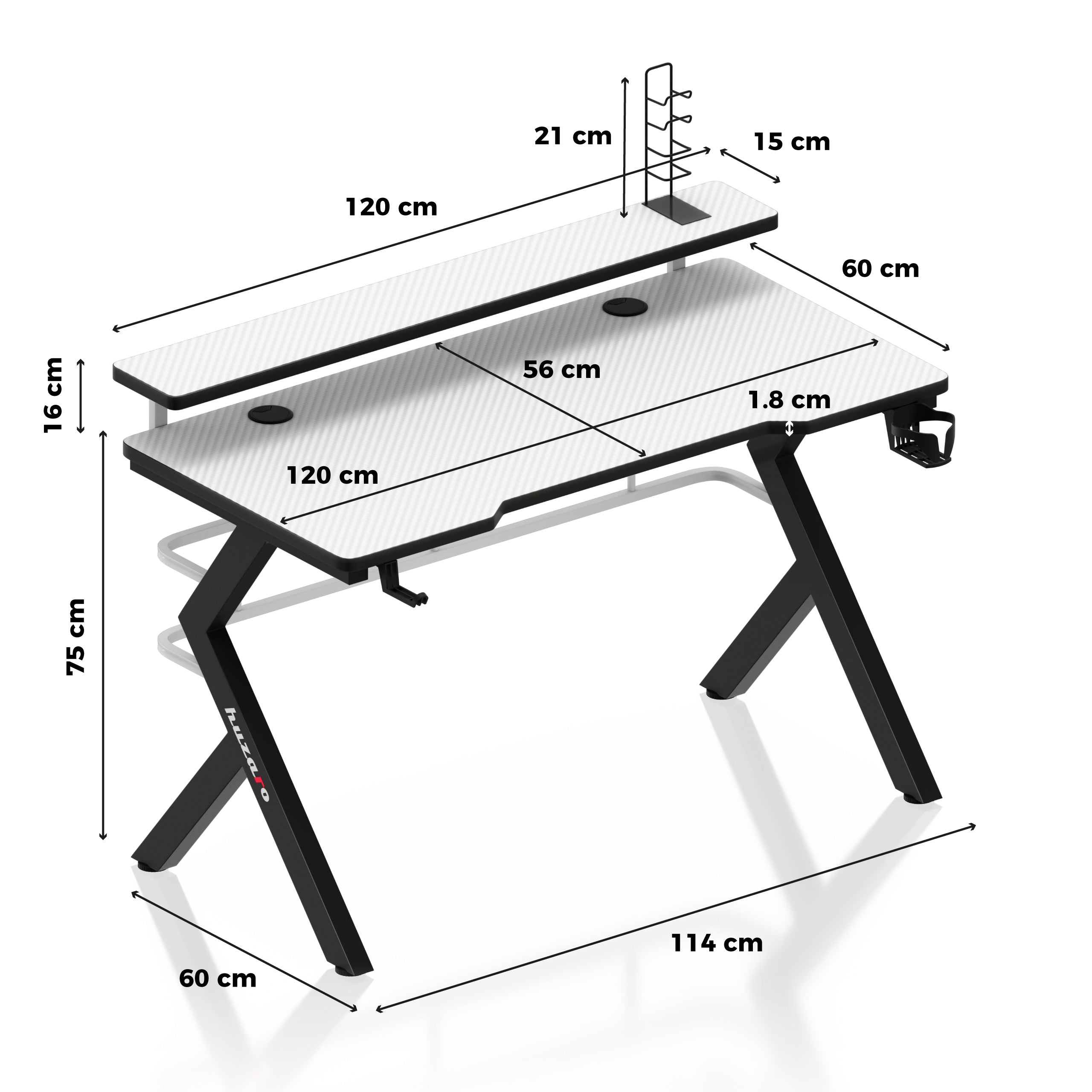 Huzaro Hero 5.0 Birou de gaming alb 120 cm