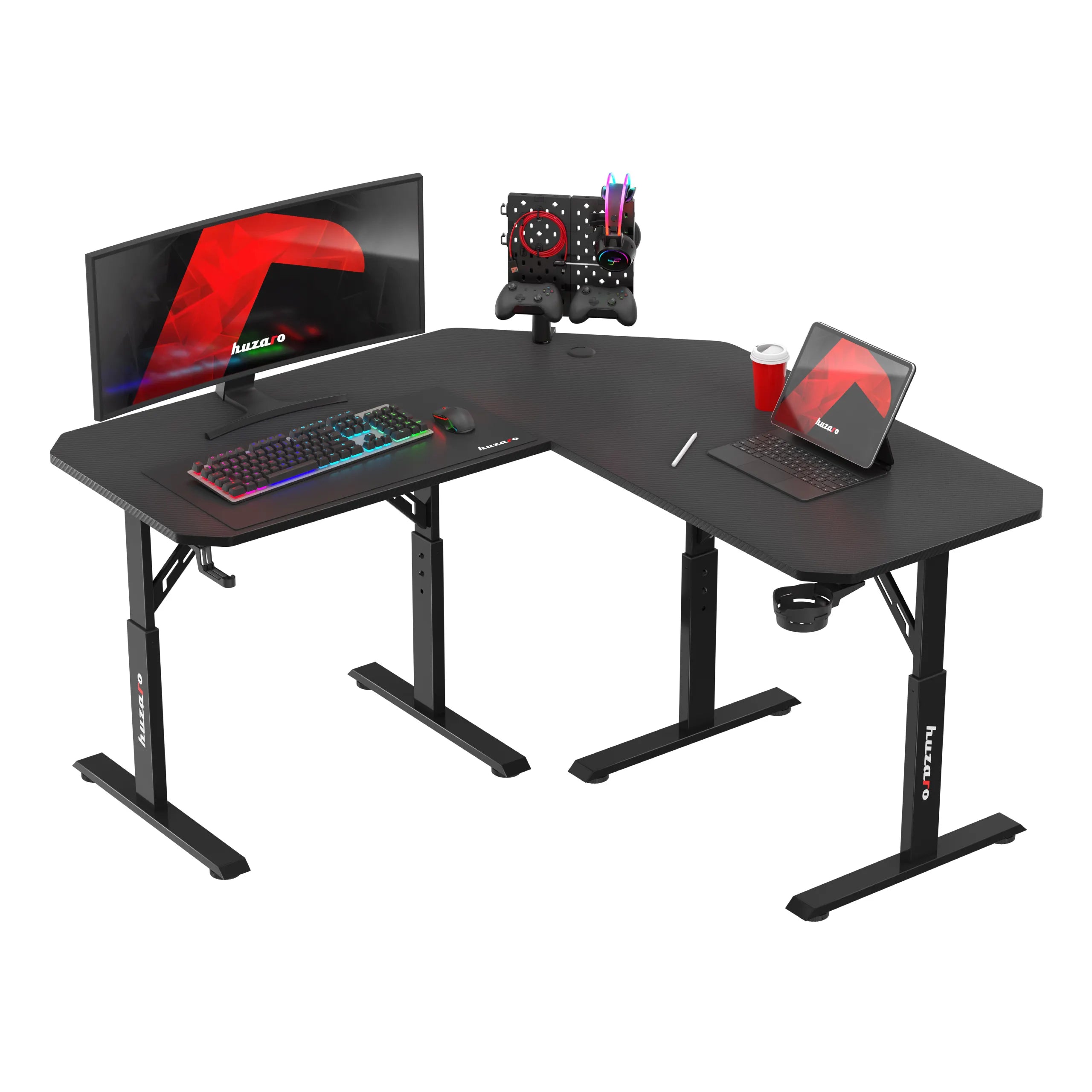 Huzaro Hero 7.3 Black birou de gaming de colț cu înălțime reglabilă