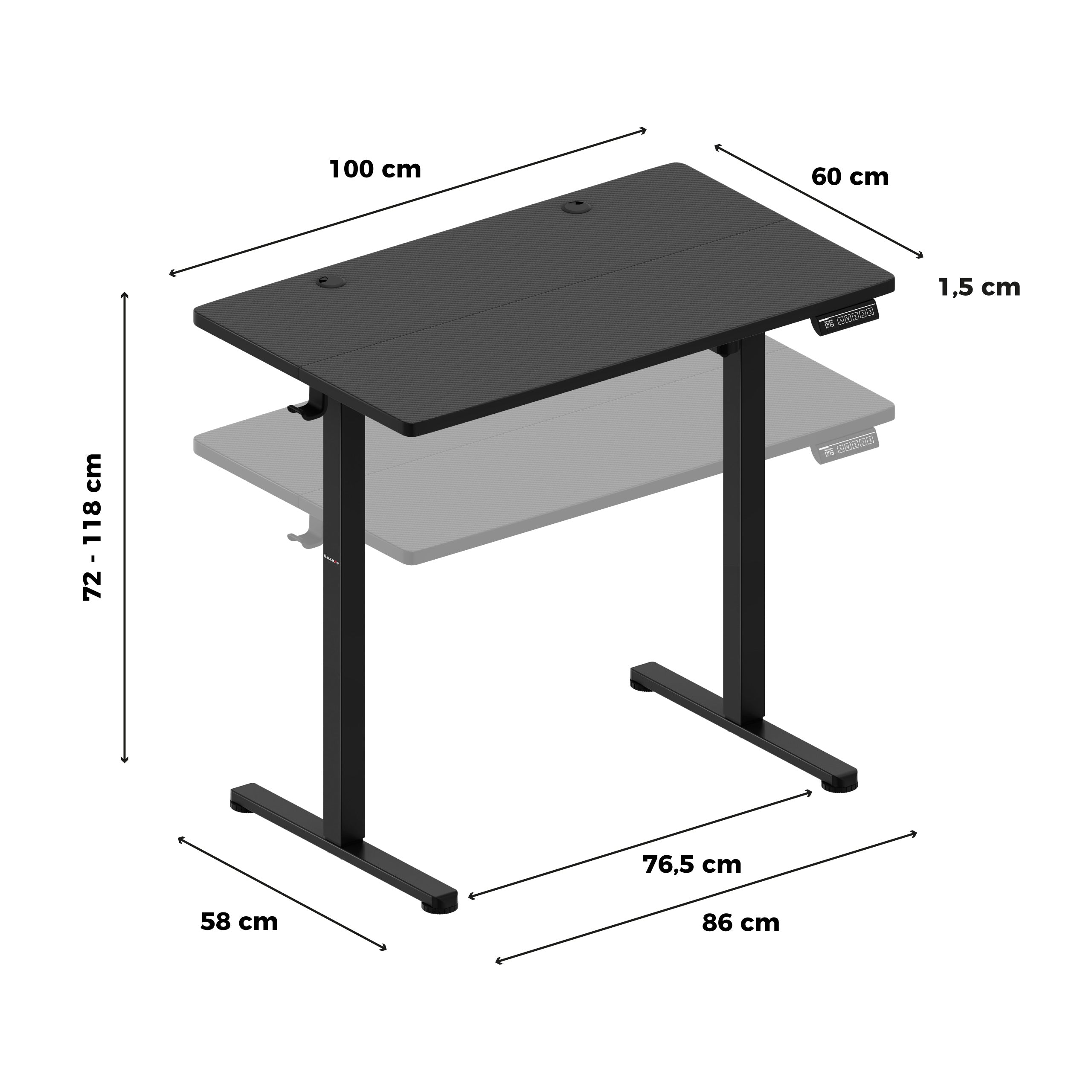 Birou electric reglabil pe înălțime cu rotile Huzaro Hero 7.8 Black