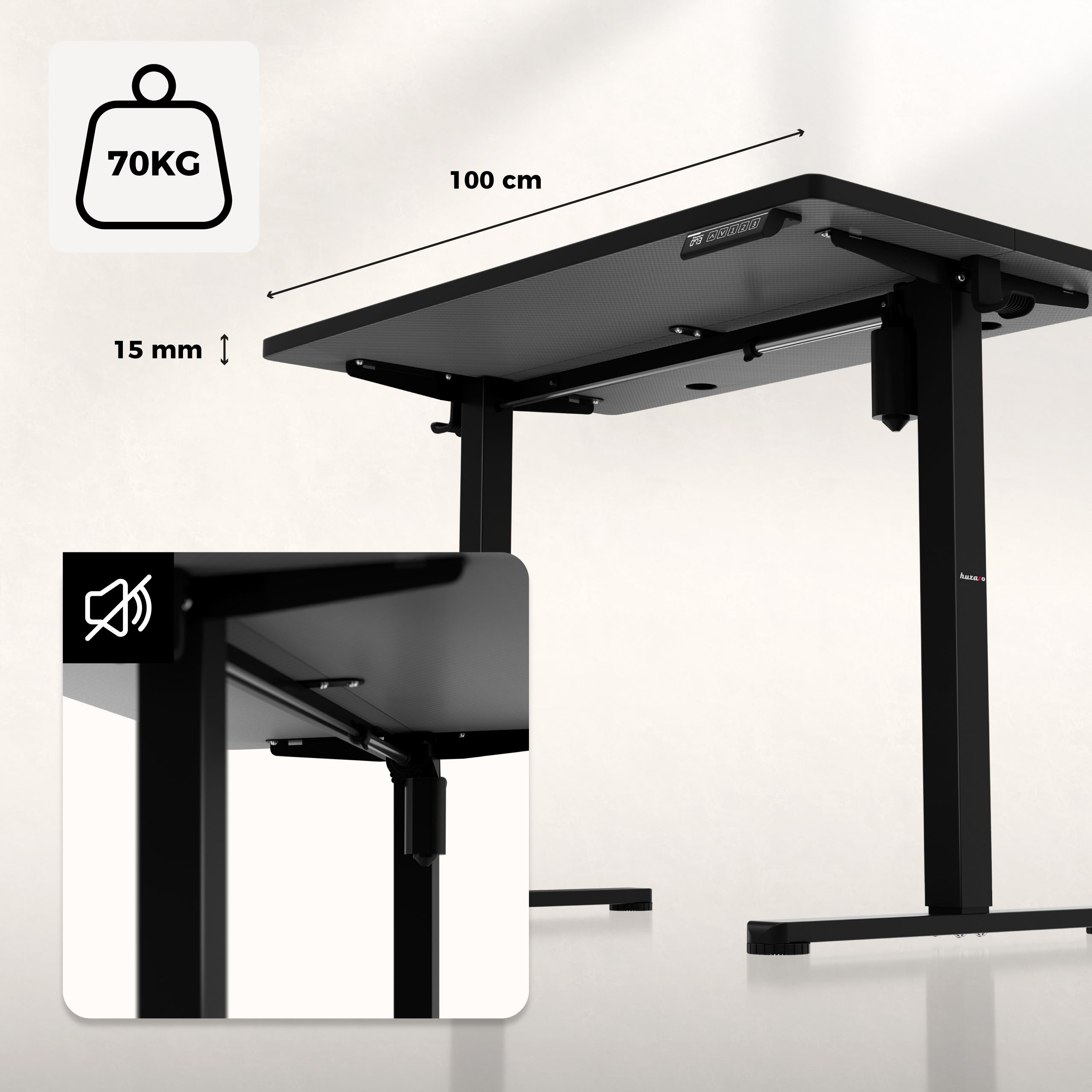 Birou electric reglabil pe înălțime cu rotile Huzaro Hero 7.8 Black