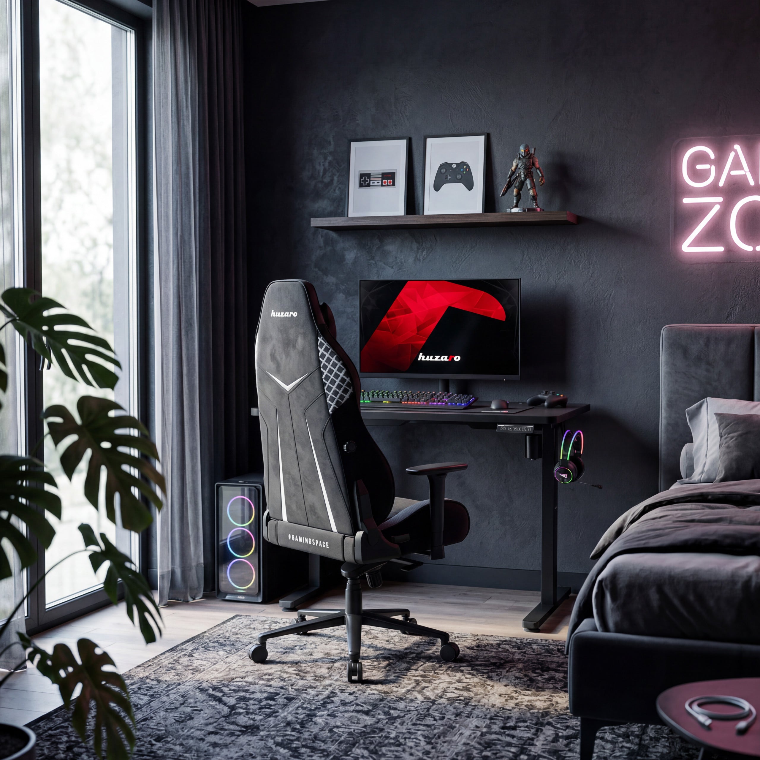 Birou electric reglabil pe înălțime cu rotile Huzaro Hero 7.8 Black