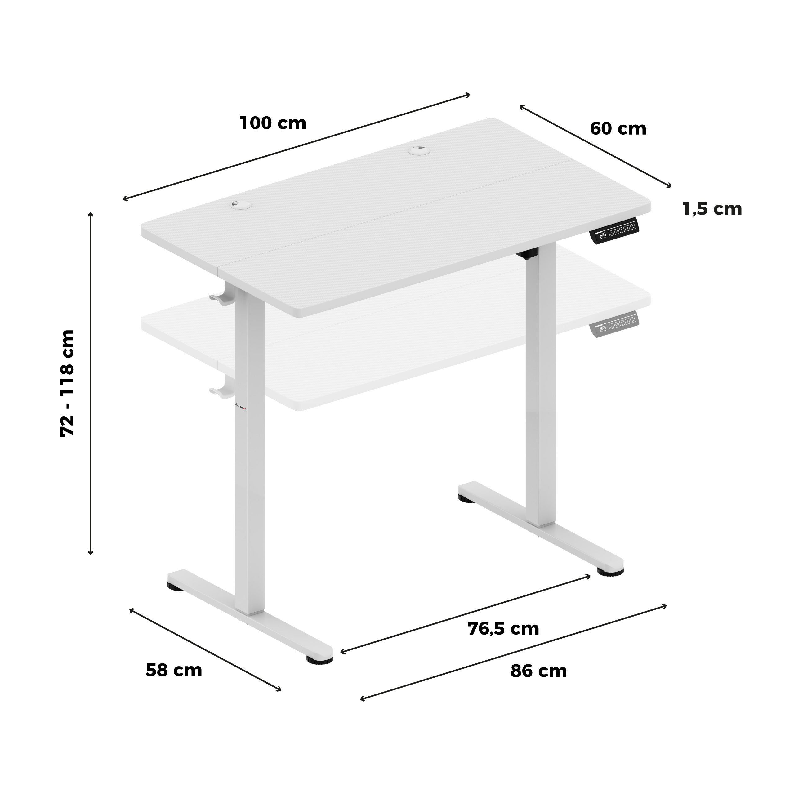 Birou electric reglabil pe înălțime cu rotile Huzaro Hero 7.8 White