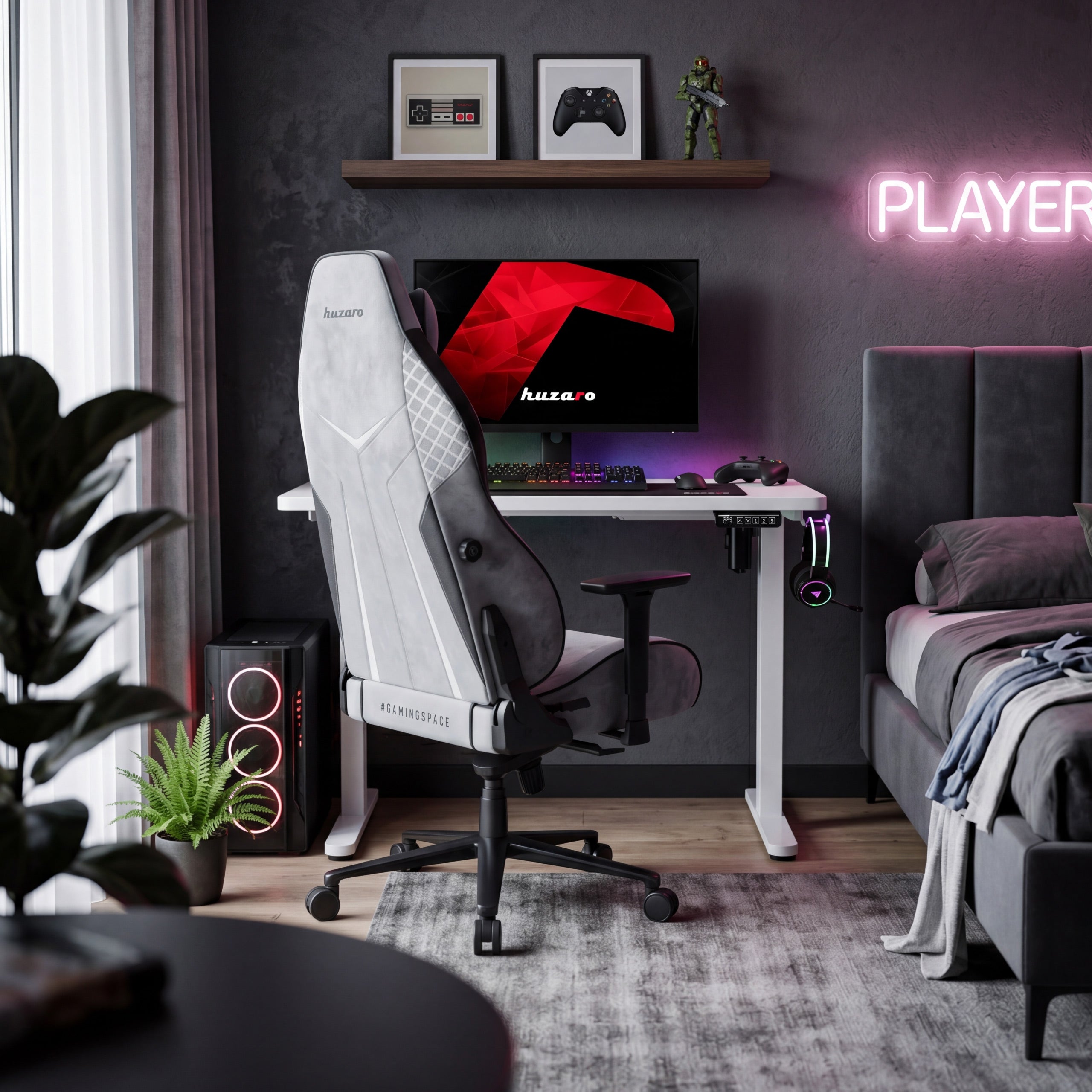 Birou electric reglabil pe înălțime cu rotile Huzaro Hero 7.8 White