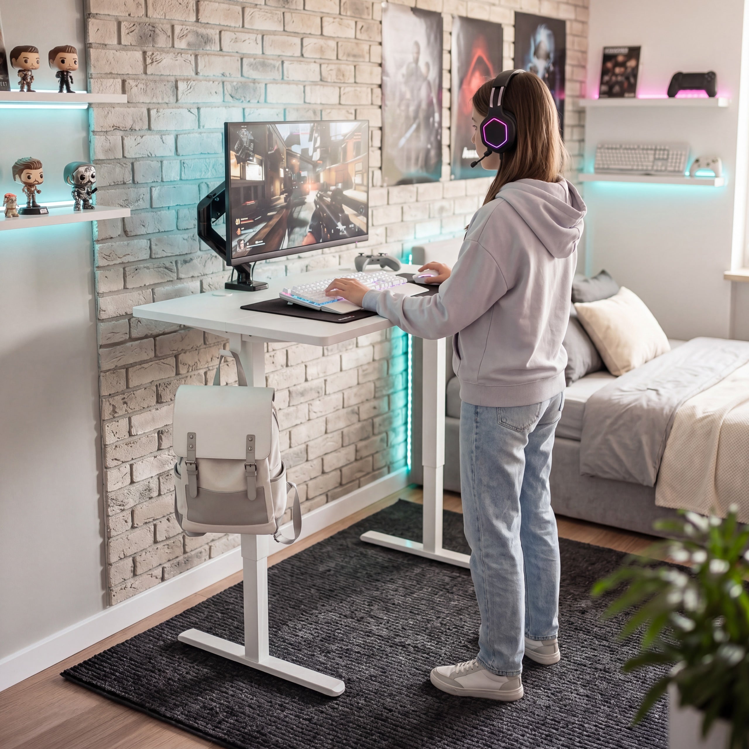 Birou electric reglabil pe înălțime cu rotile Huzaro Hero 7.8 White