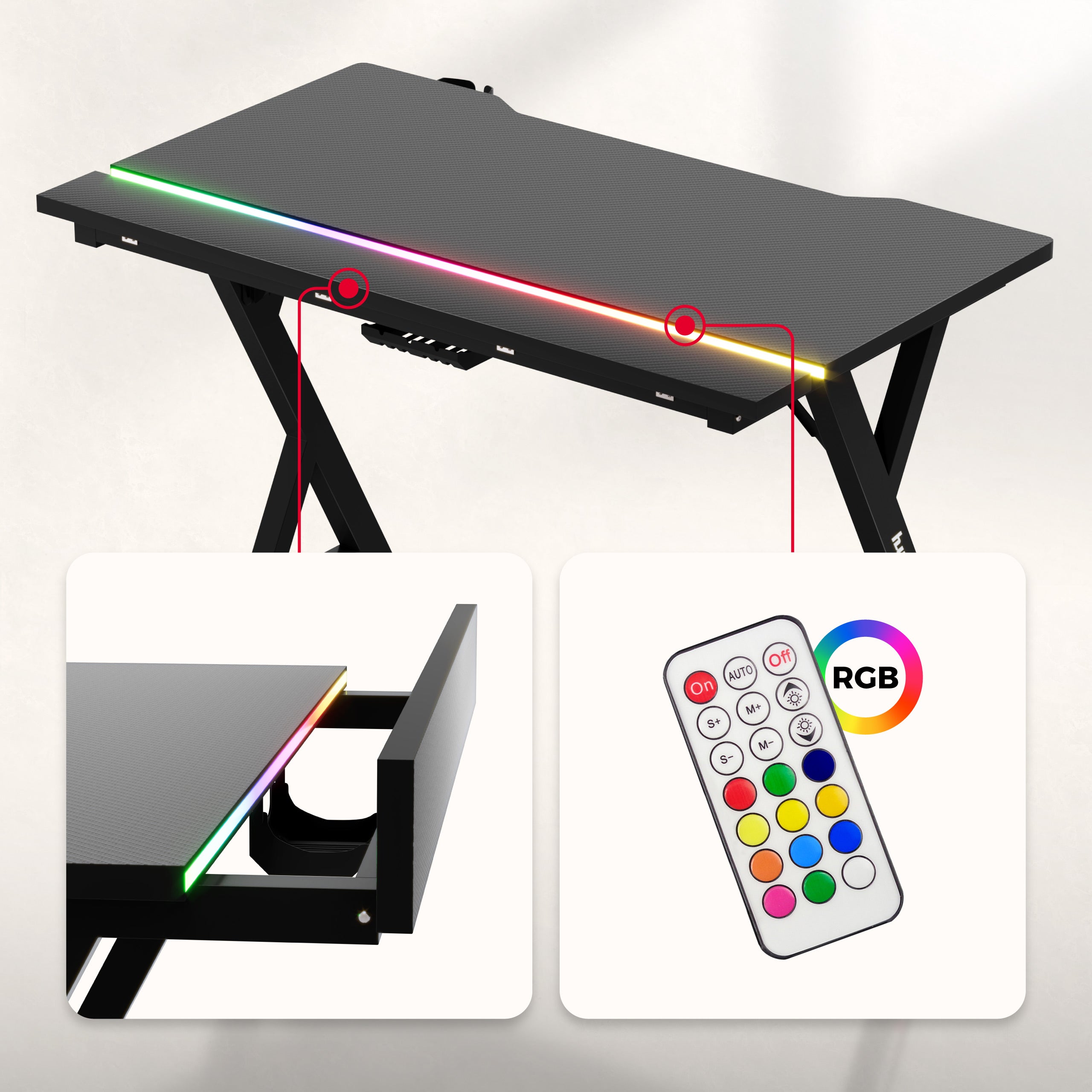 Birou de gaming cu iluminare LED Hero 2.4 RGB Black