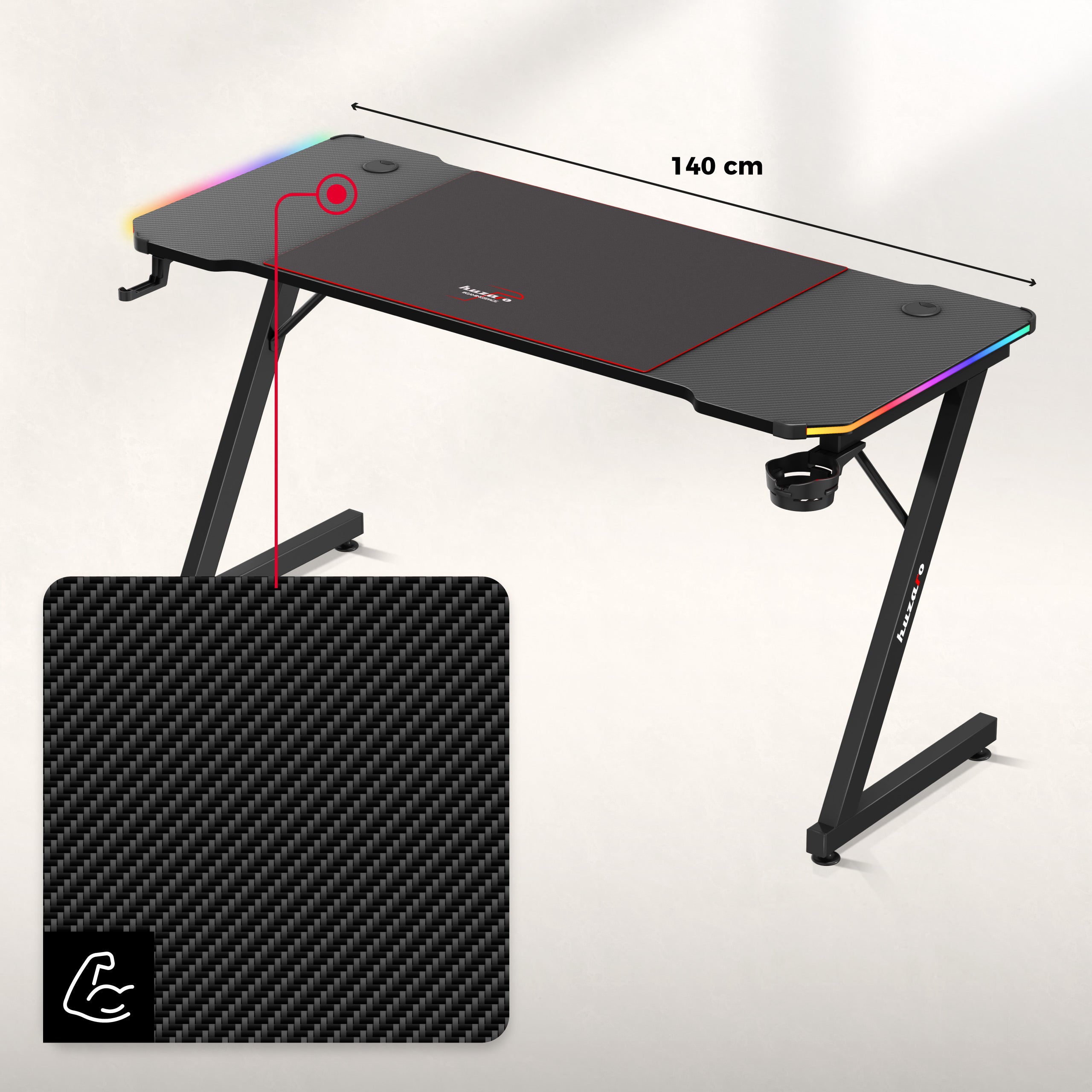 Huzaro Hero 3.3 RGB birou de gaming 140 cm