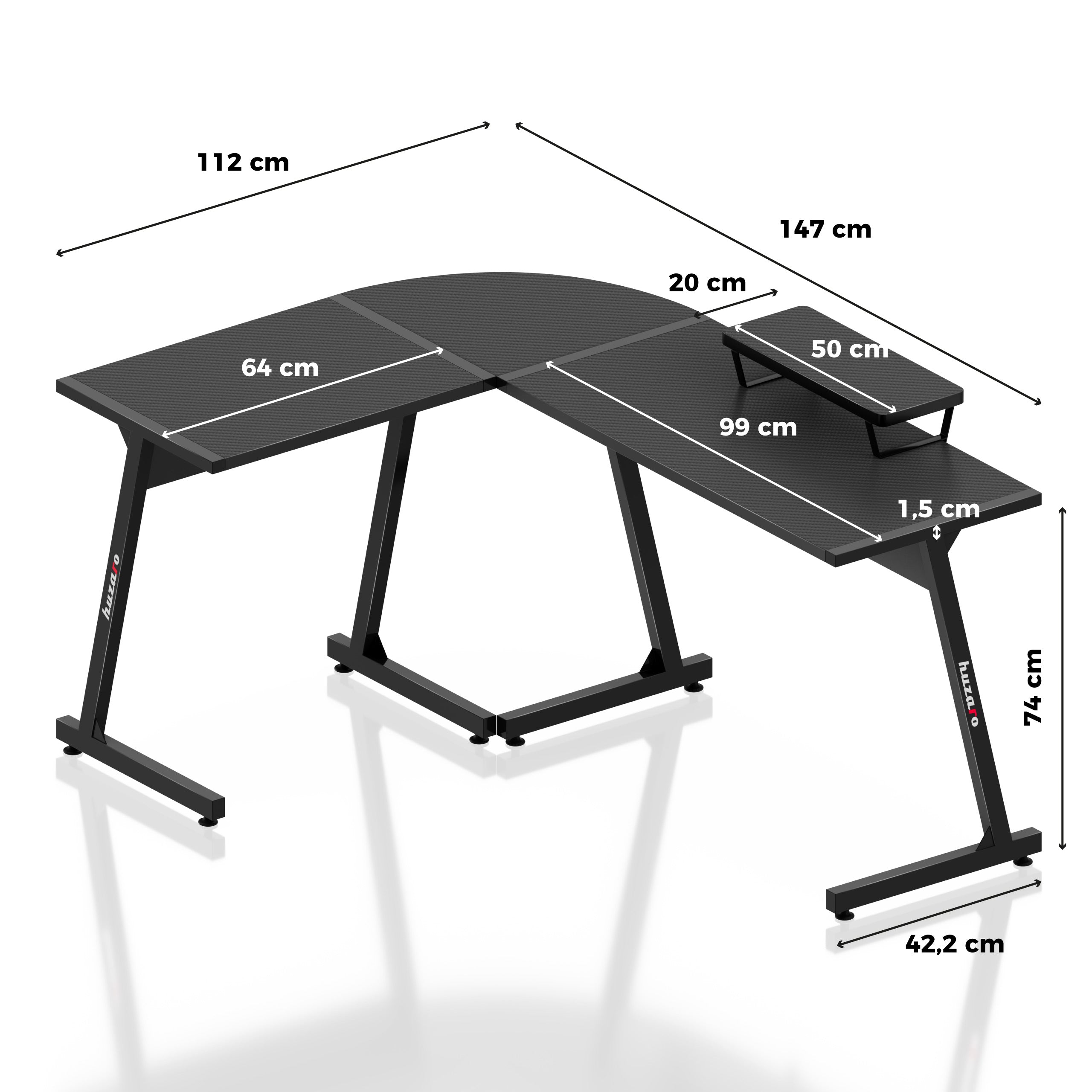 Huzaro Hero 6.0 Negru 147 cm birou de gaming