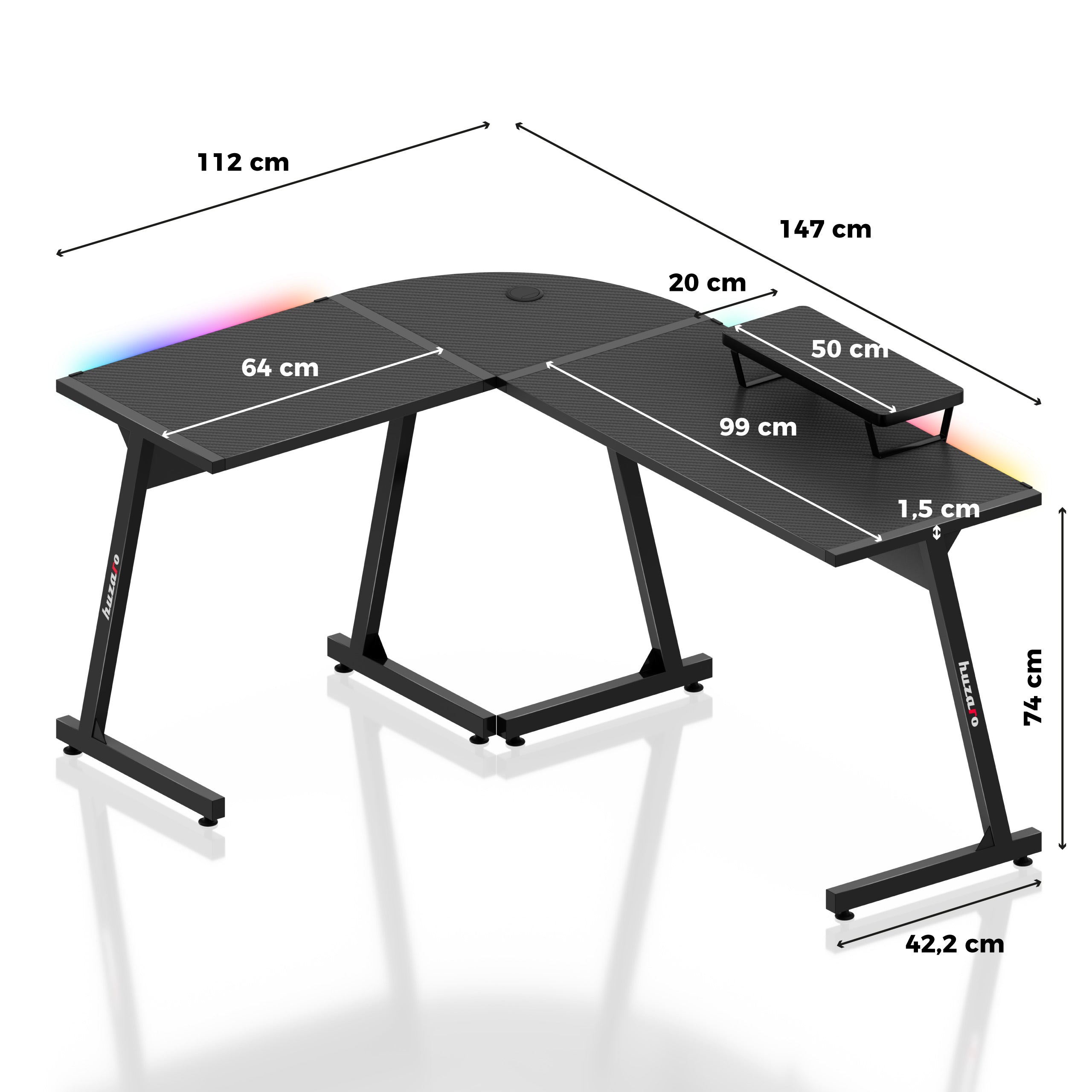 HUZARO HERO 6.0 Black RGB Smart 147 cm birou de gaming