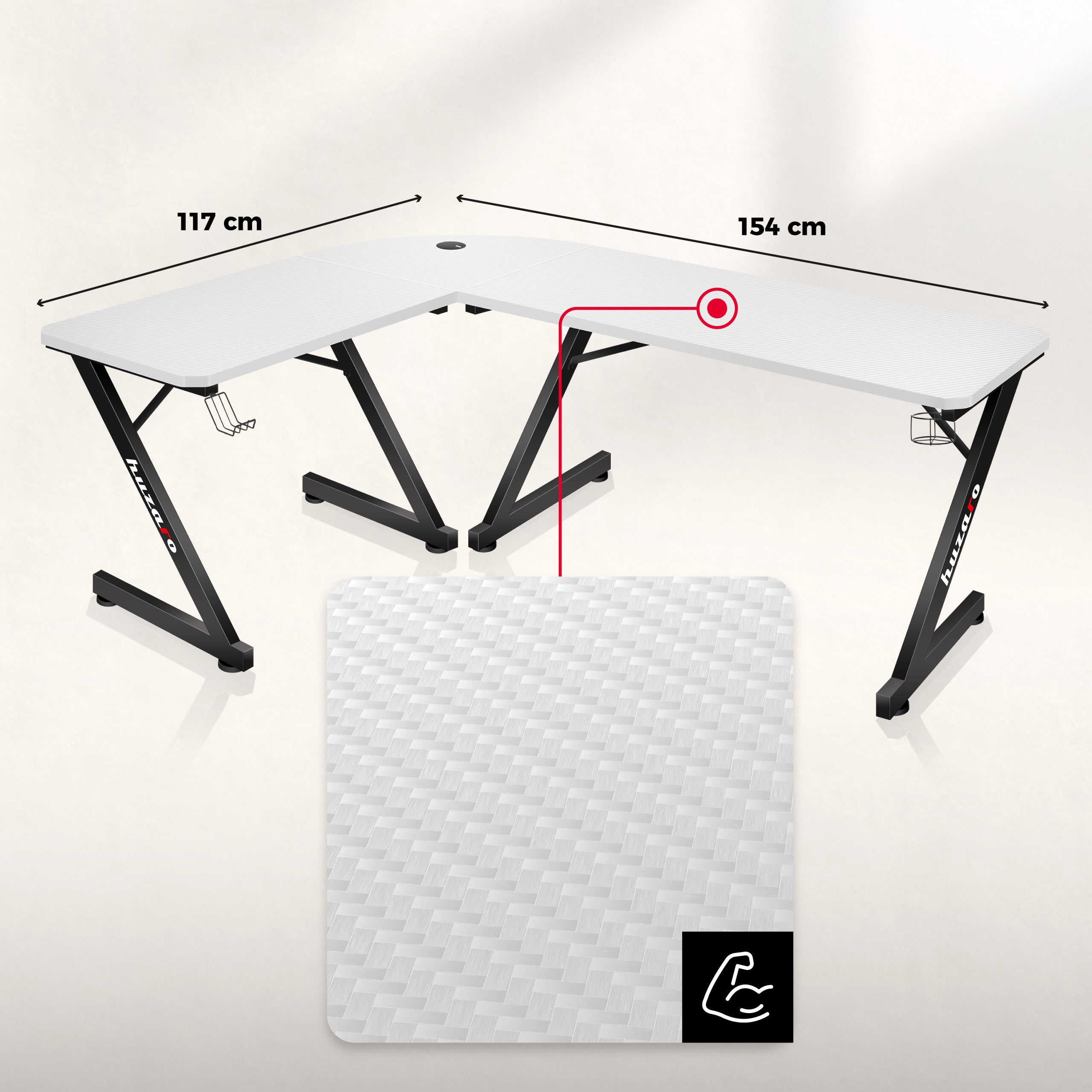 Huzaro Hero 7.0 Alb 154 cm birou de gaming