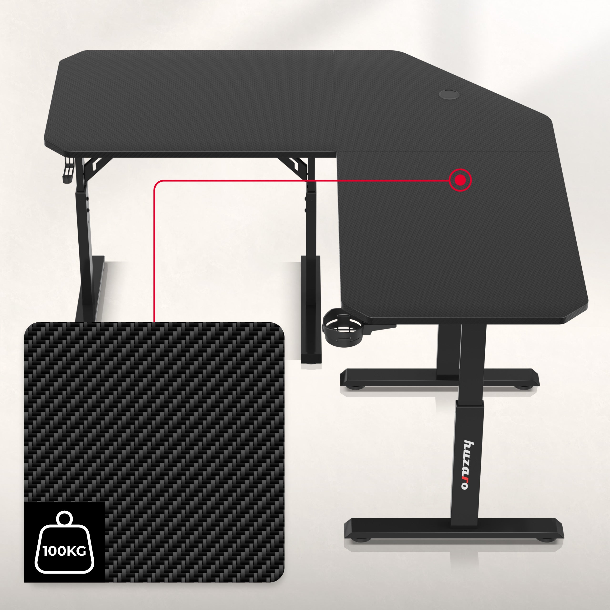 Huzaro Hero 7.3 Black birou de gaming de colț cu înălțime reglabilă