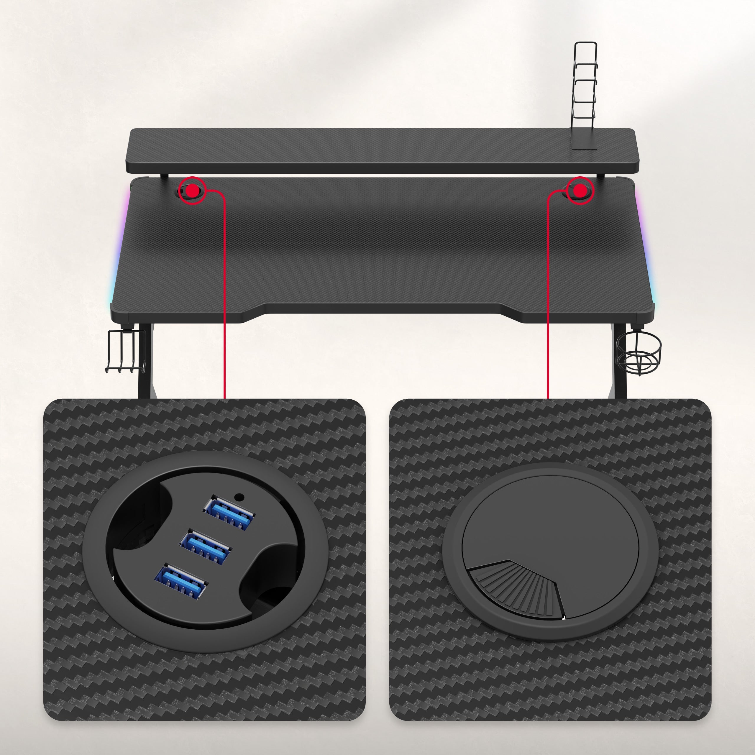 Hub USB și intrări pentru cabluri