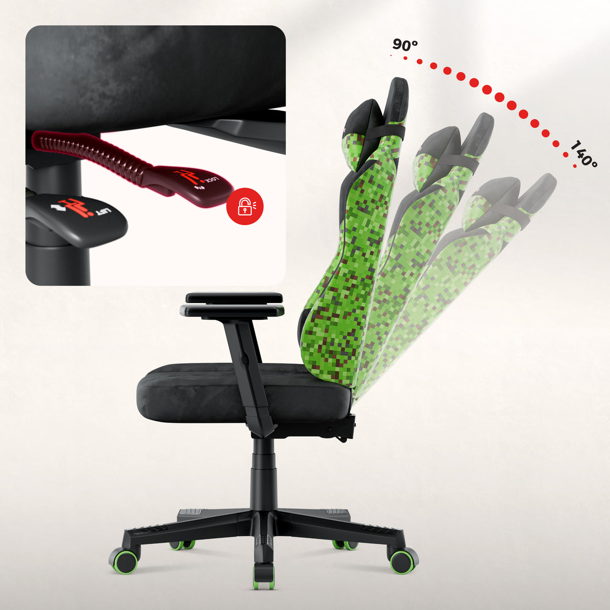 Scaun de gaming pentru adolescenți Huzaro Ranger 5.7 Black Pixel