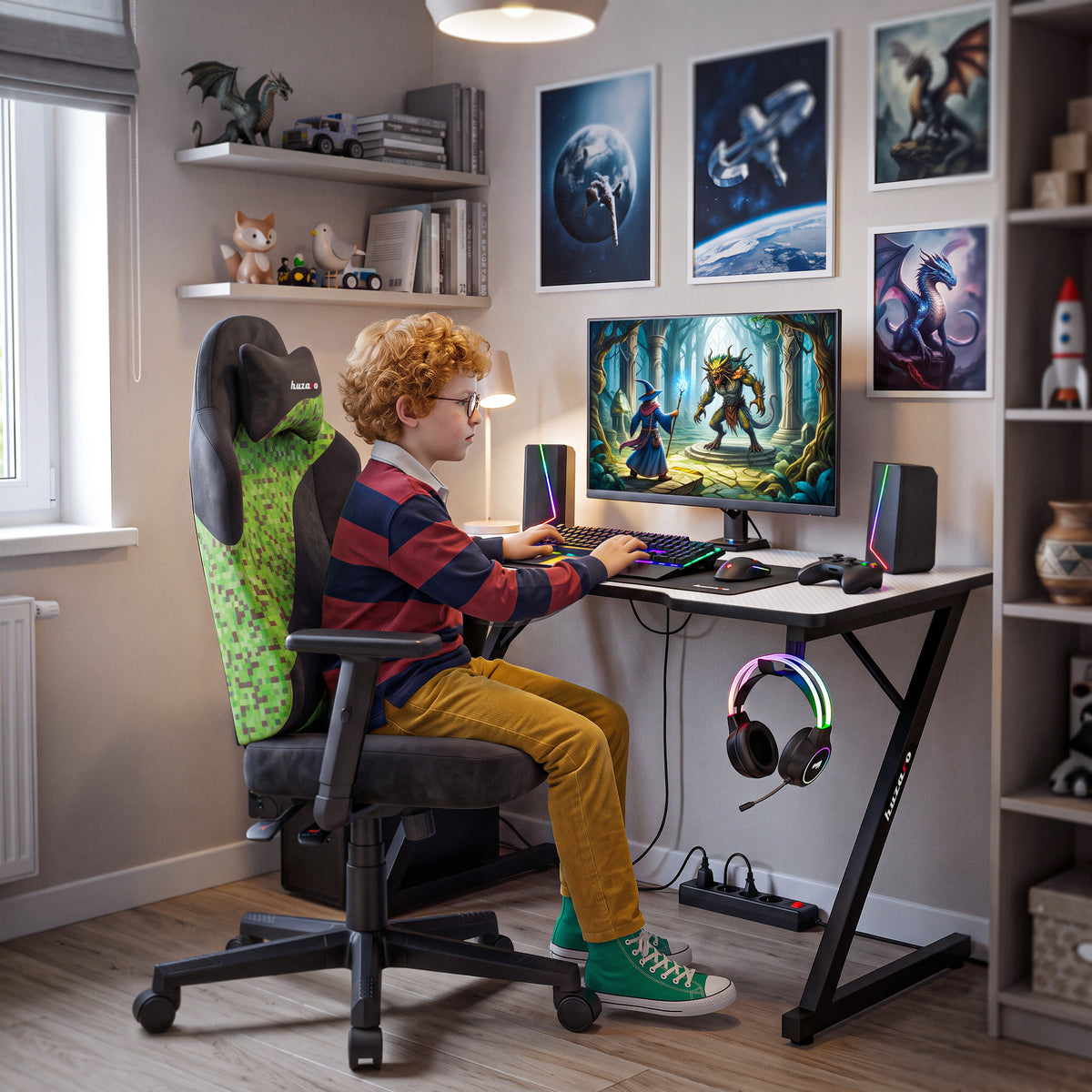 Scaun de gaming pentru adolescenți Huzaro Ranger 5.7 Black Pixel