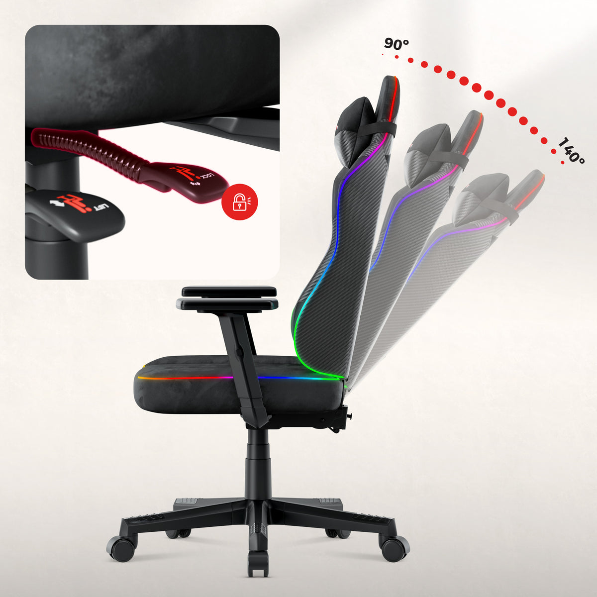 Scaun de gaming pentru adolescenți Huzaro Ranger 5.7 RGB Black