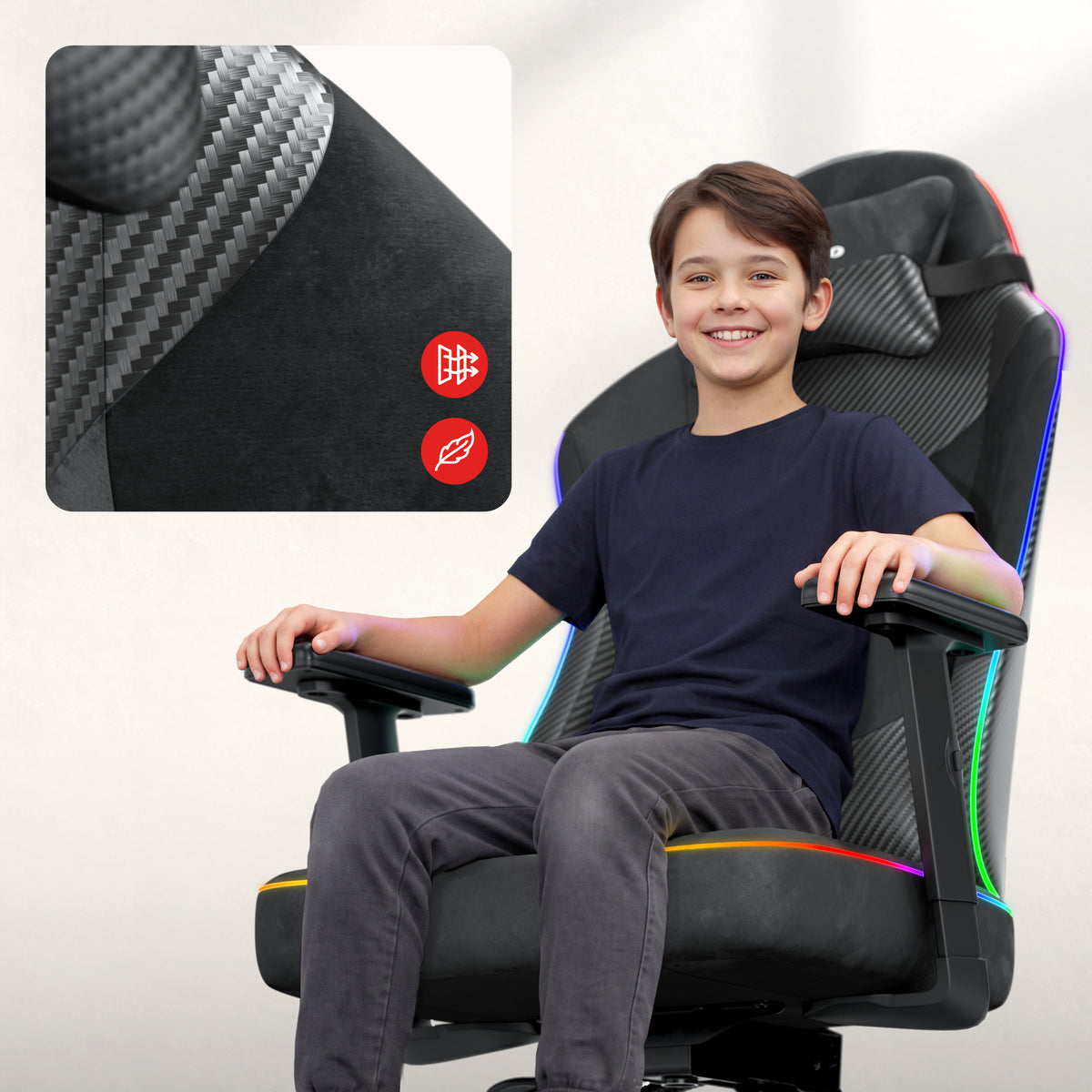 Scaun de gaming pentru adolescenți Huzaro Ranger 5.7 RGB Black