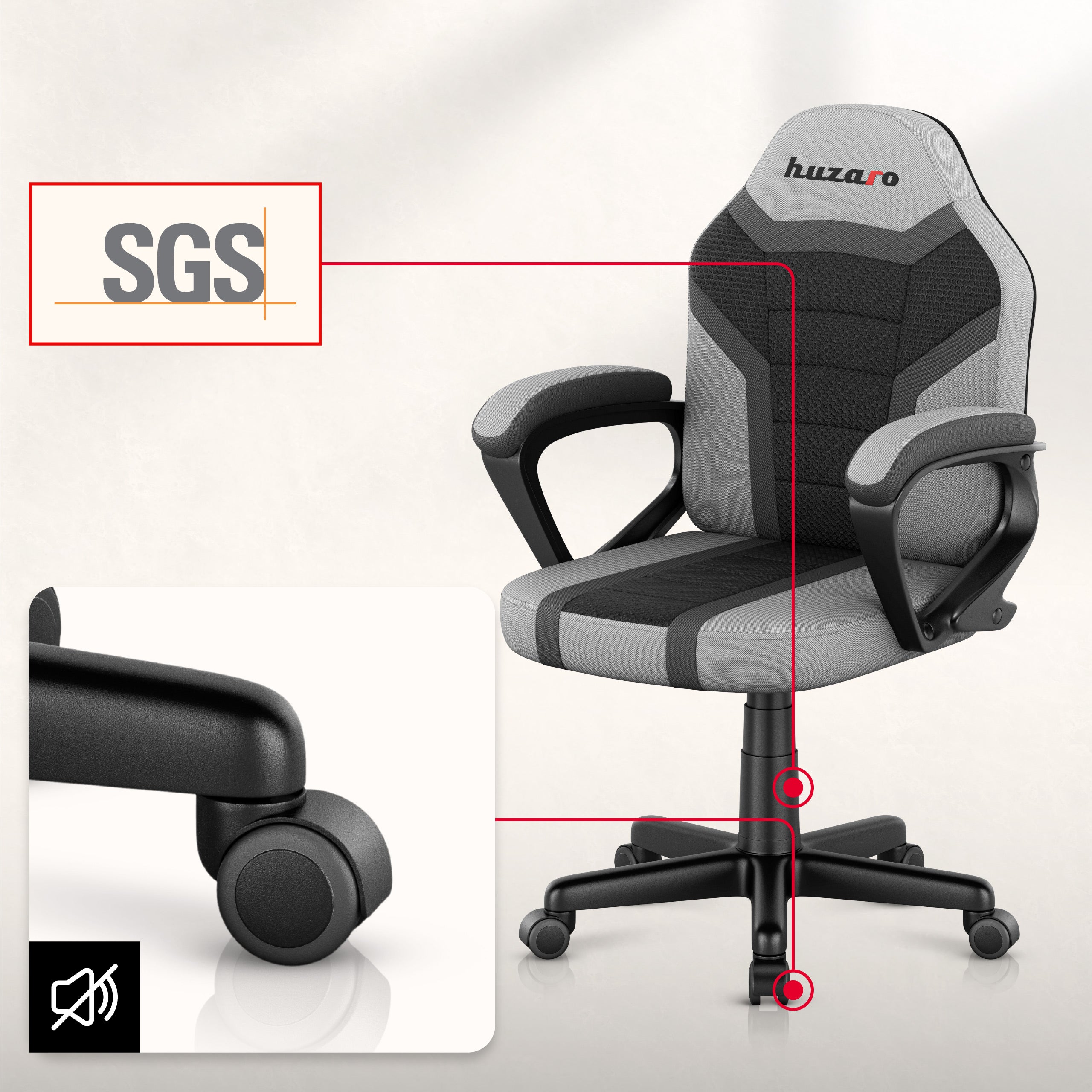 Scaun de gaming pentru copii HUZARO RANGER 1.0 Grey Mesh