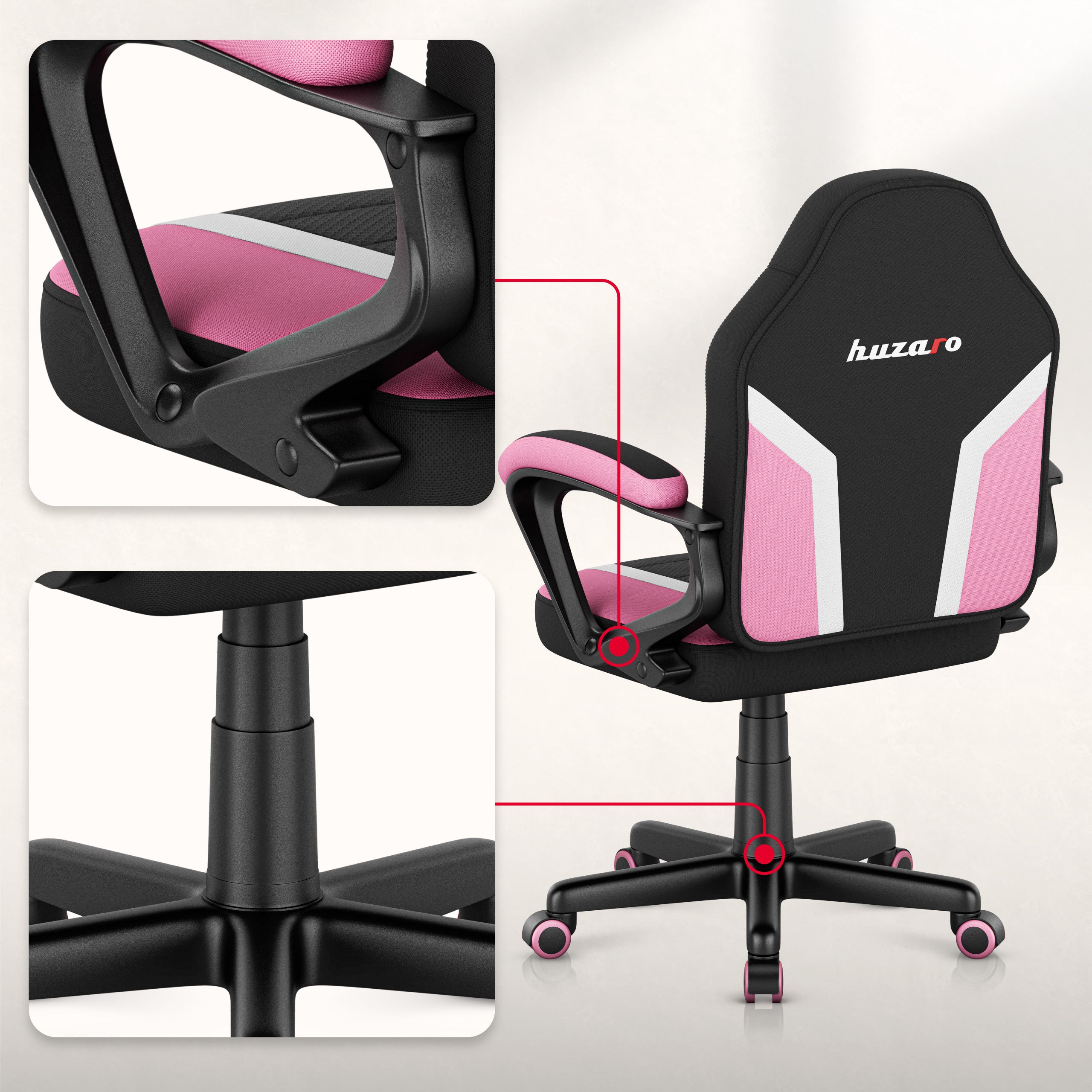 Scaun de gaming pentru copii HUZARO RANGER 1.0 Pink Mesh